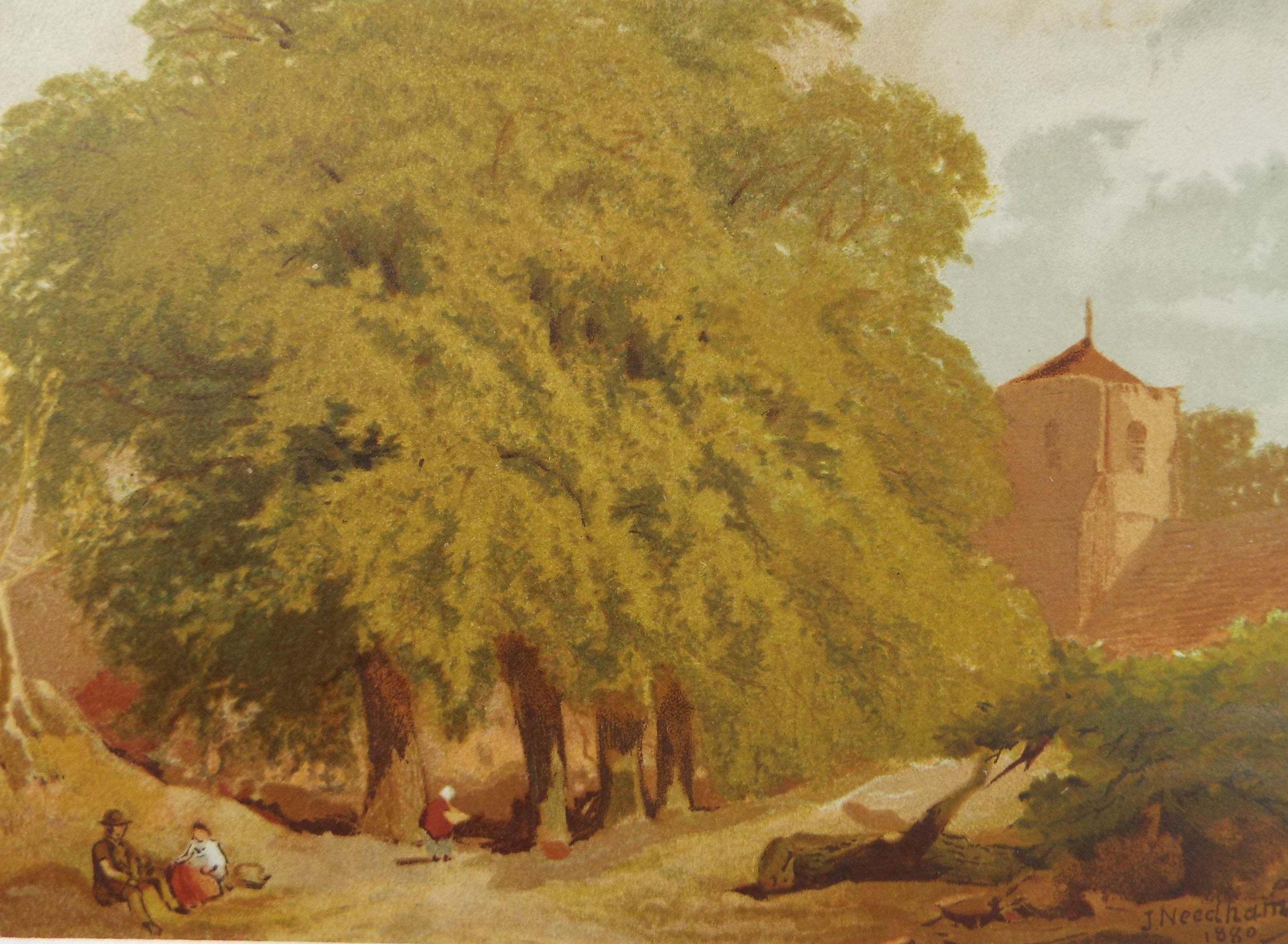 Original Watercolour, 'Country Lane with figures', late 19th Century, signed J Needham