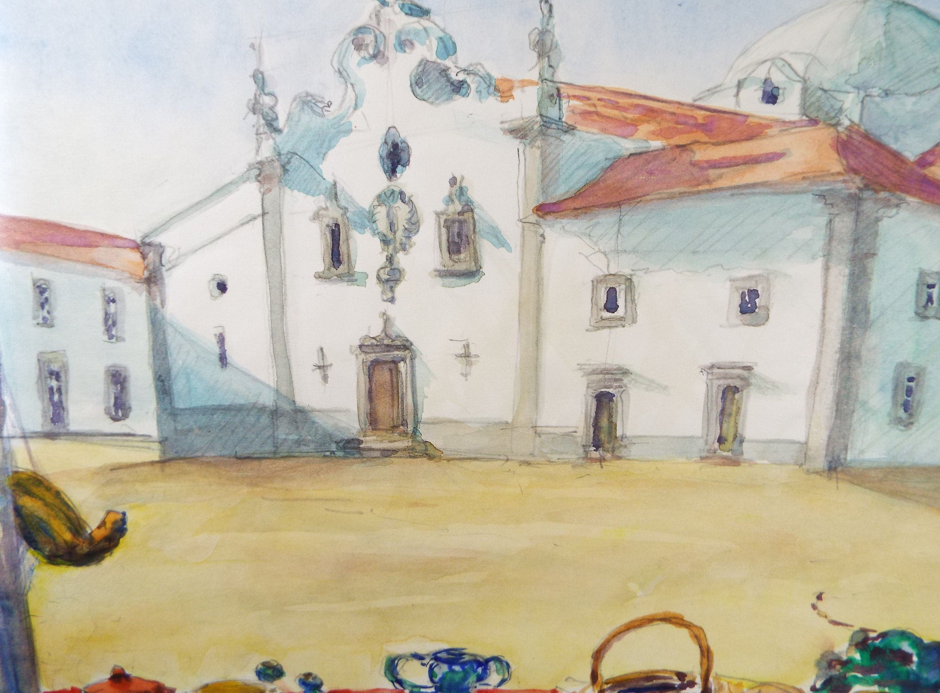 Original Watercolour, 'Spanish Buildings',  Circa 1980's, Dorothy Litherland