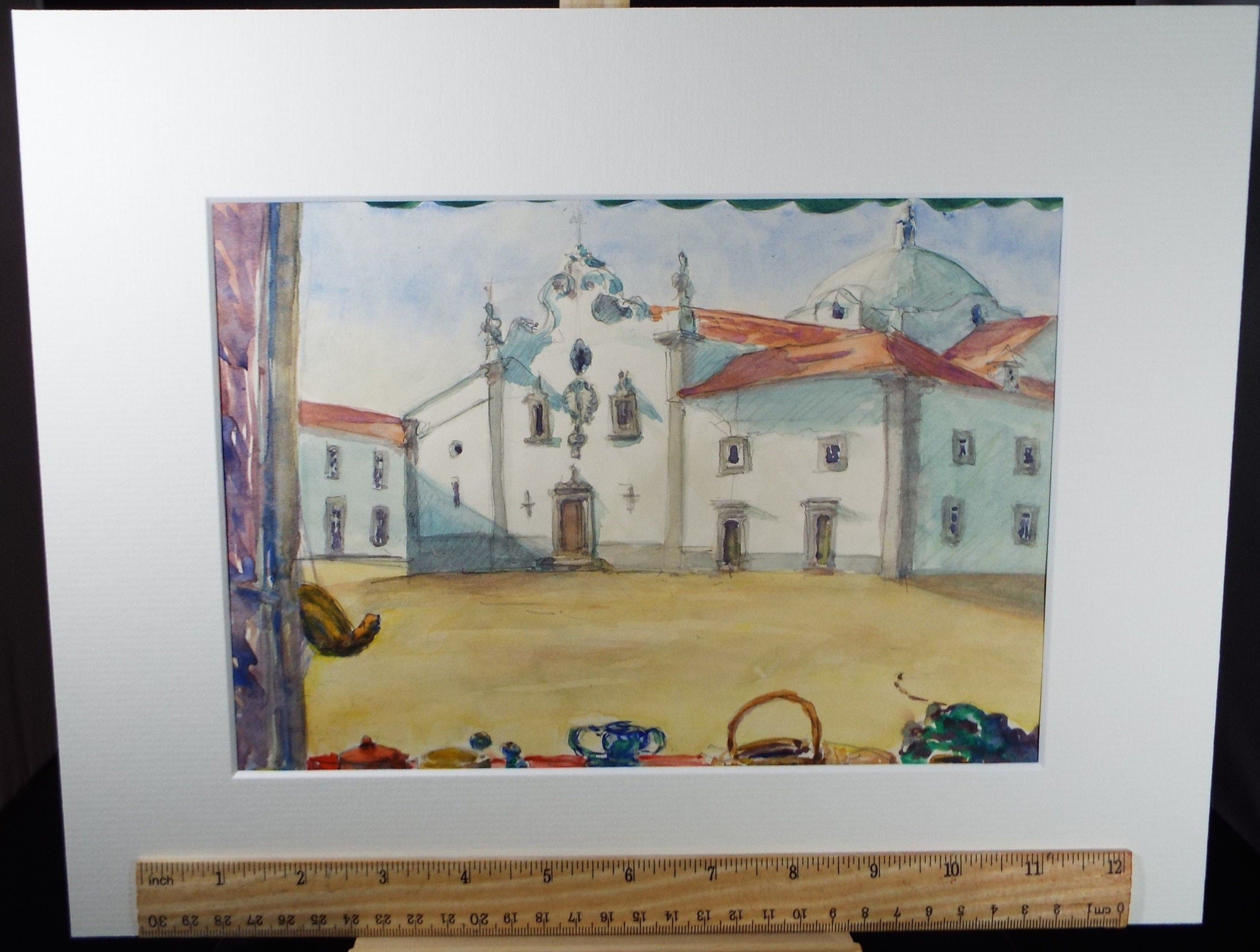 Original Watercolour, 'Spanish Buildings',  Circa 1980's, Dorothy Litherland