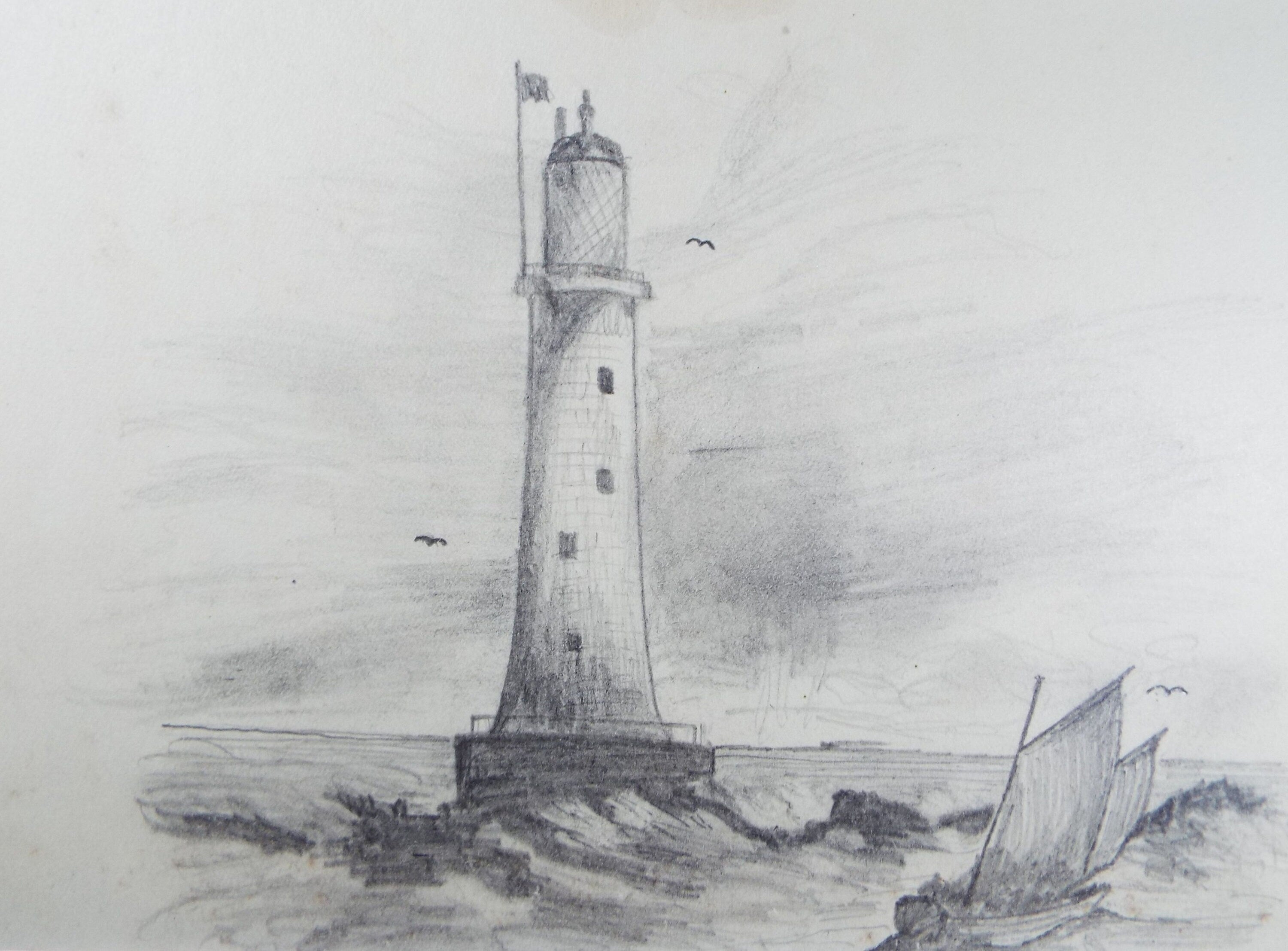 Original Pencil Drawing, 'Lighthouse', circa 1910, Artist Unknown