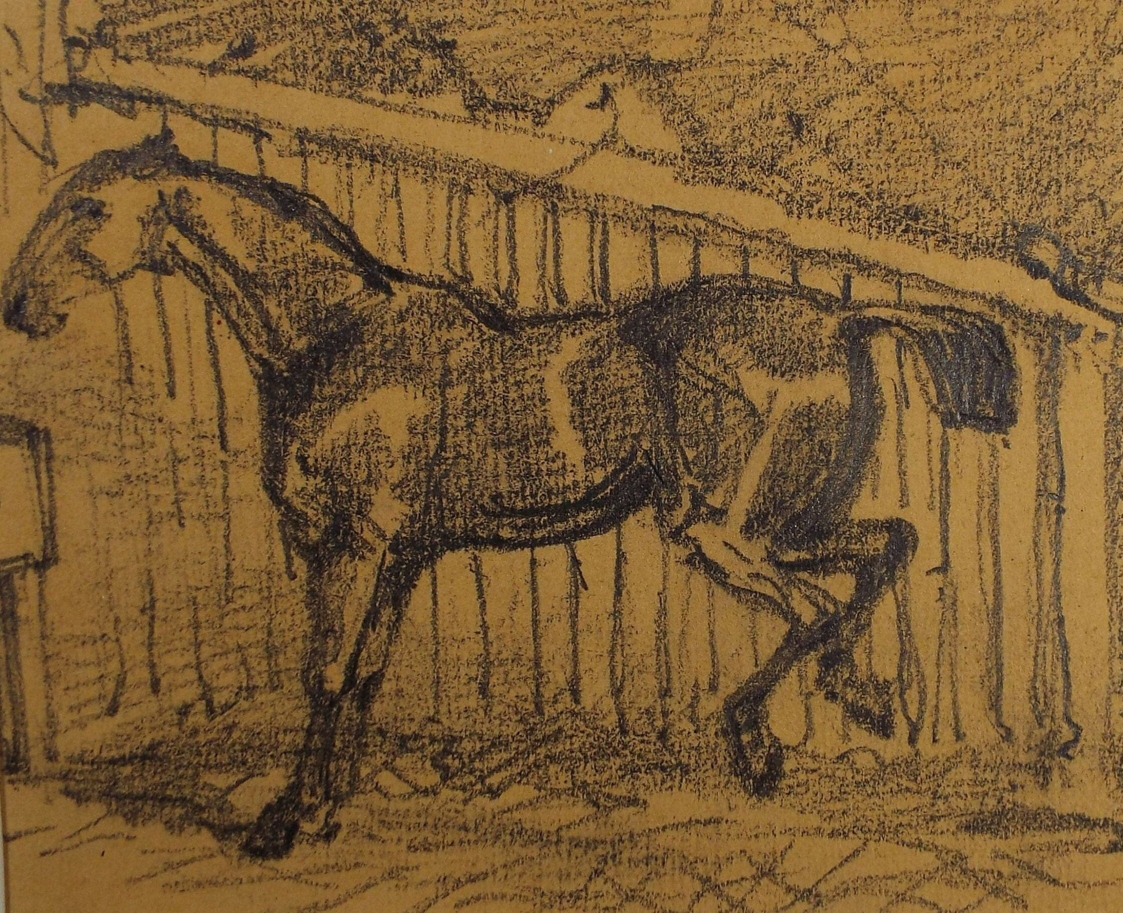 Original Pencil Drawing, 'Horse in the stalls with figures', Elizabeth Blommart, c1860's