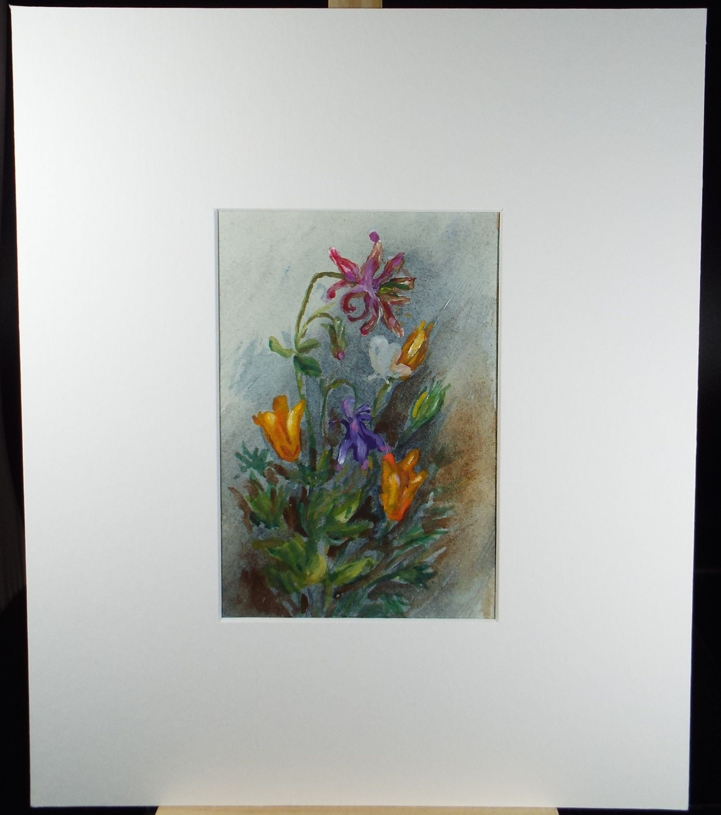 Original Watercolour, 'Flower Study', Circa 1950's, Indistinctly Signed