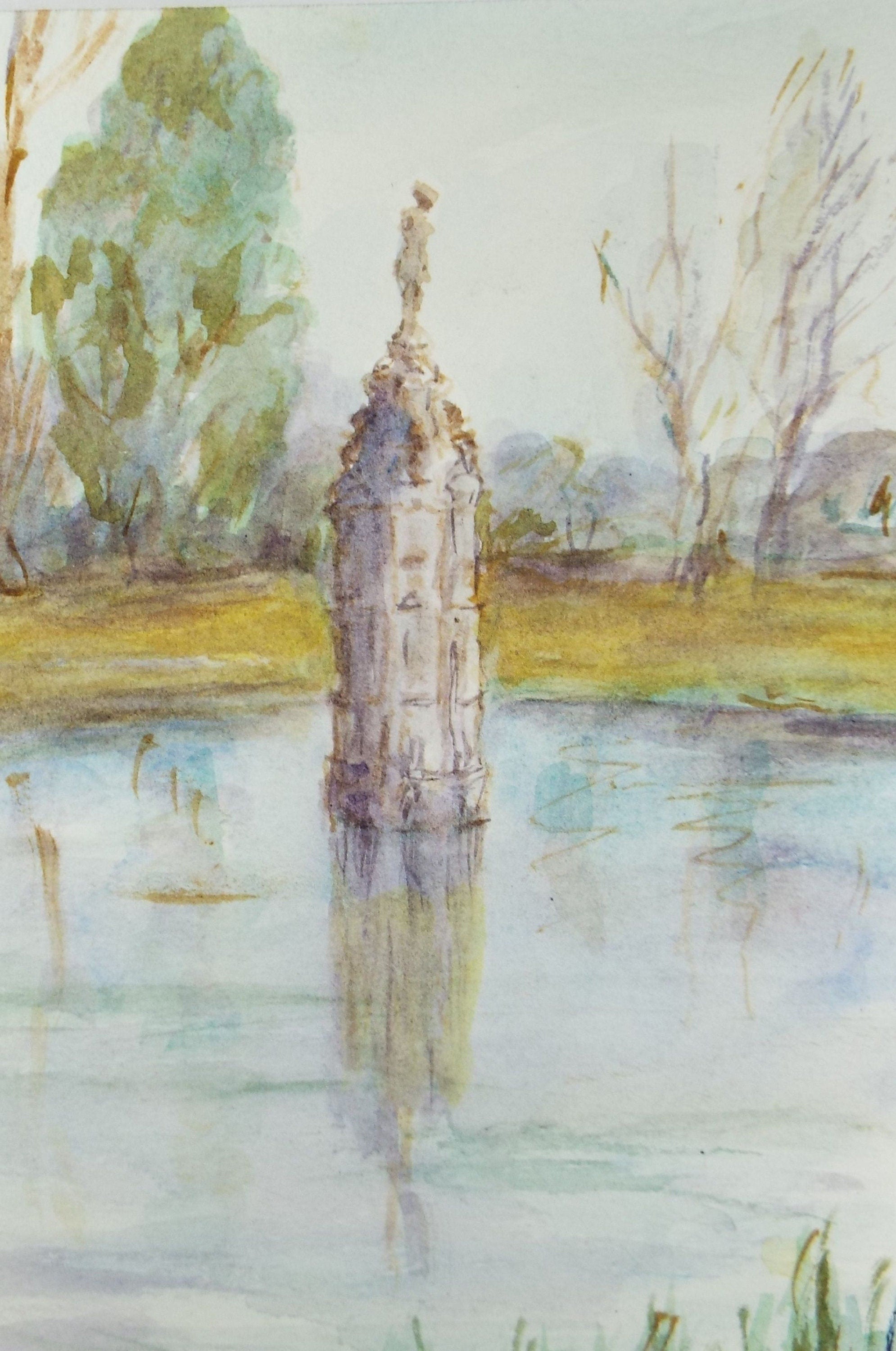 Original Watercolour 'The Fountain', Circa 1990's,Artist Unknown