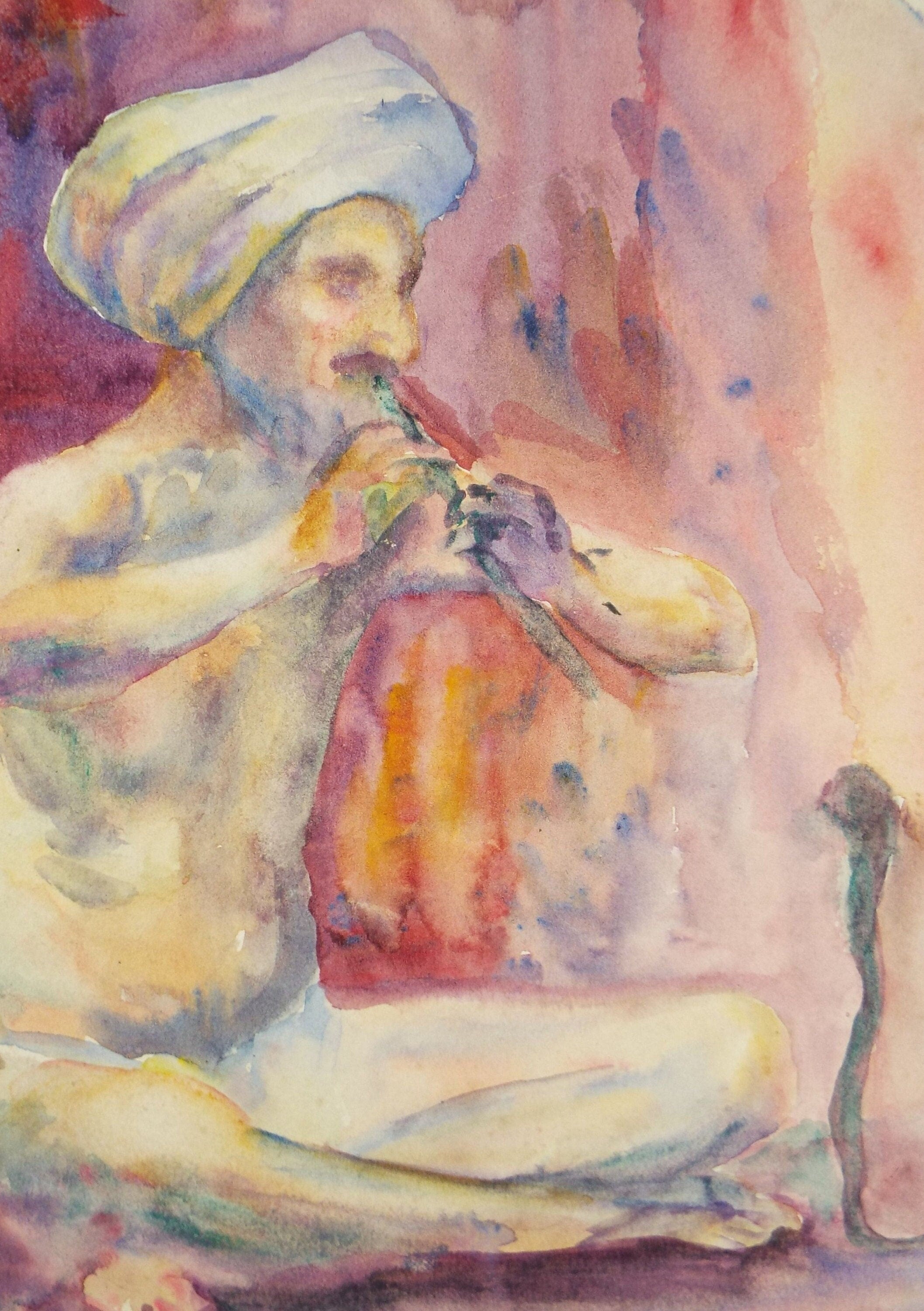 Original Watercolour, 'The Snake Charmer', circa 1940's, Artist unknown