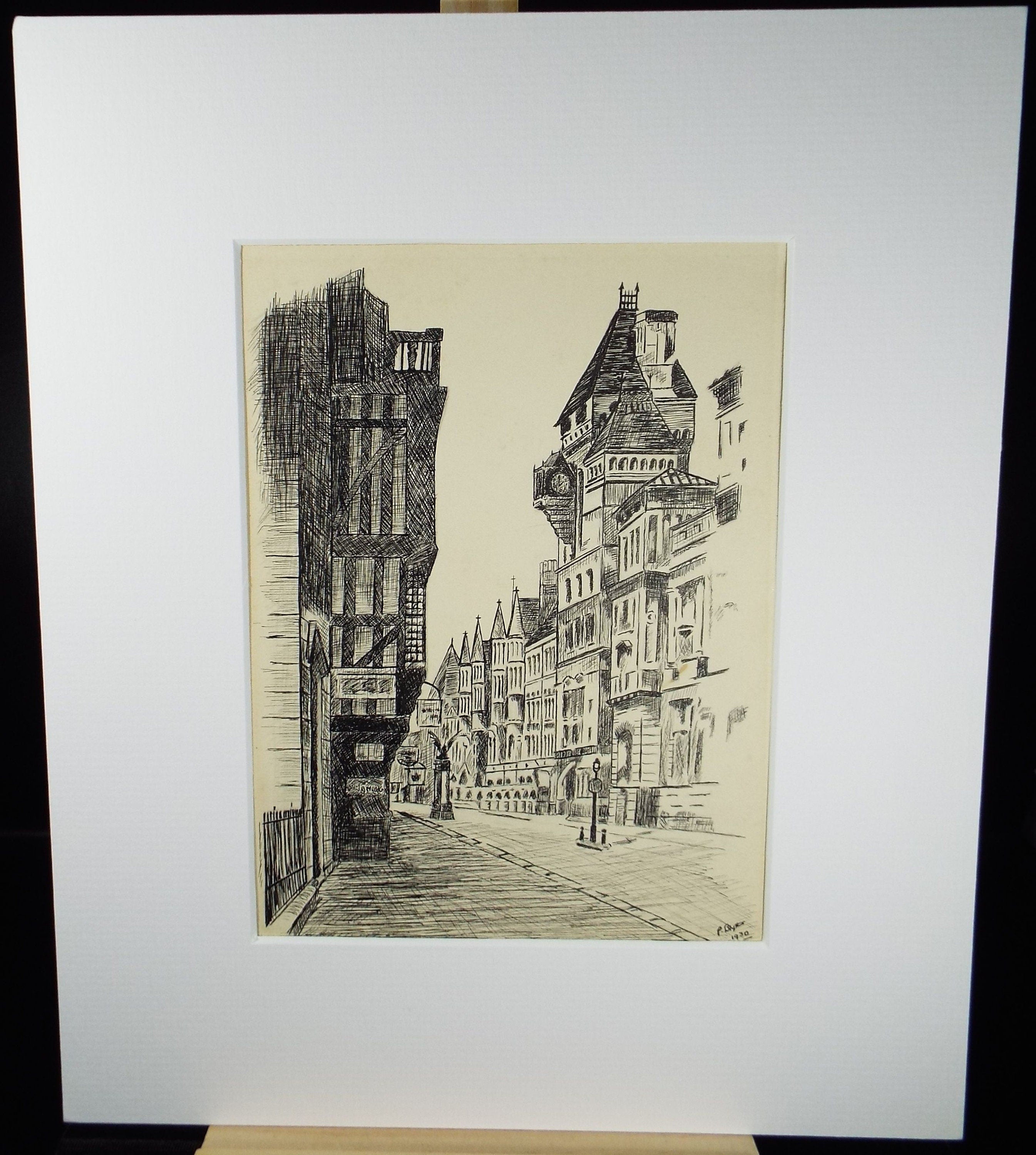 Original Pen & ink, 'Street Scene', Dated 1930, Artist Unknown