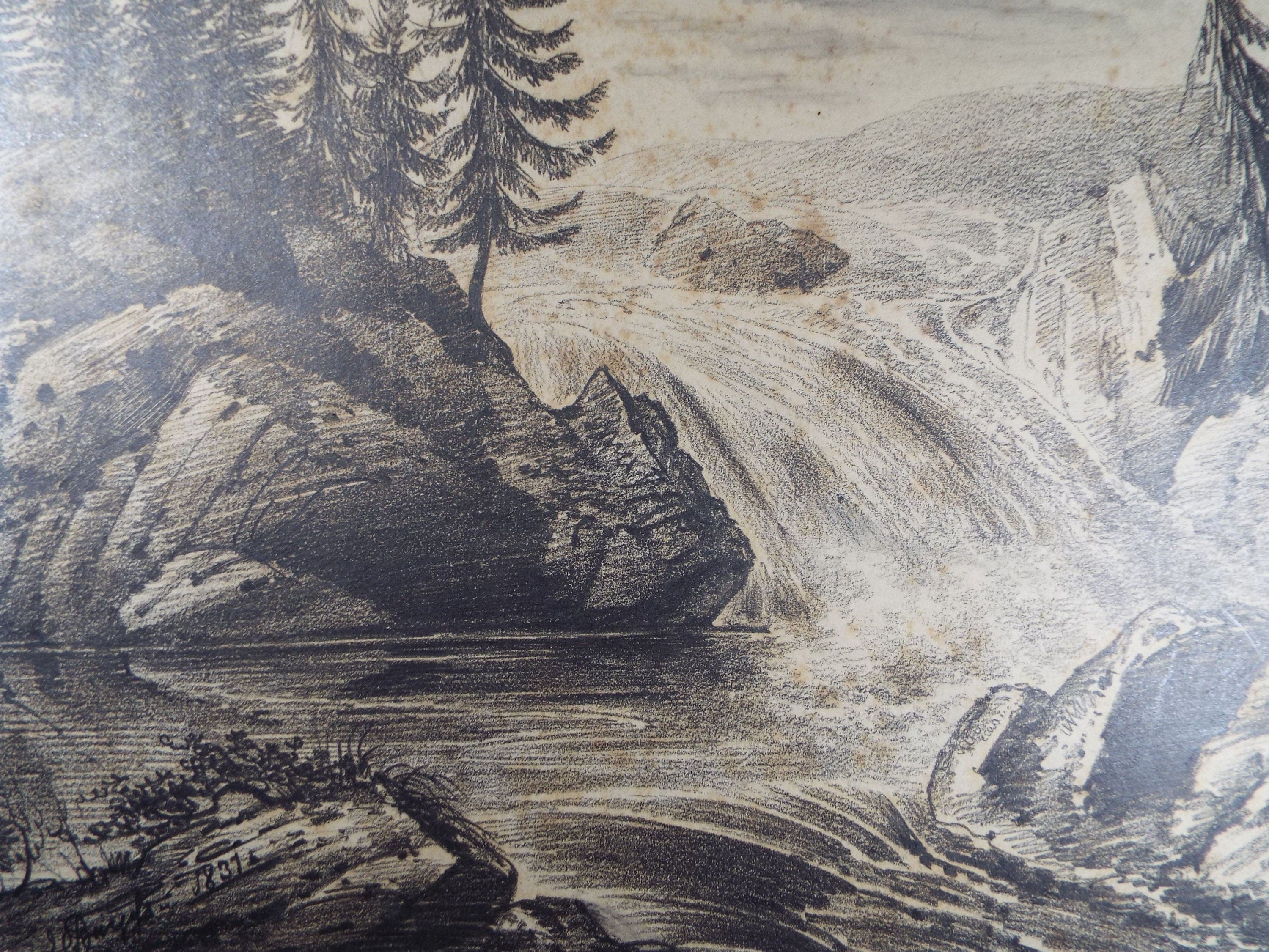 Original Pencil Drawing,'The Cascade', John Cart Burgess (1798-1863), dated 1831