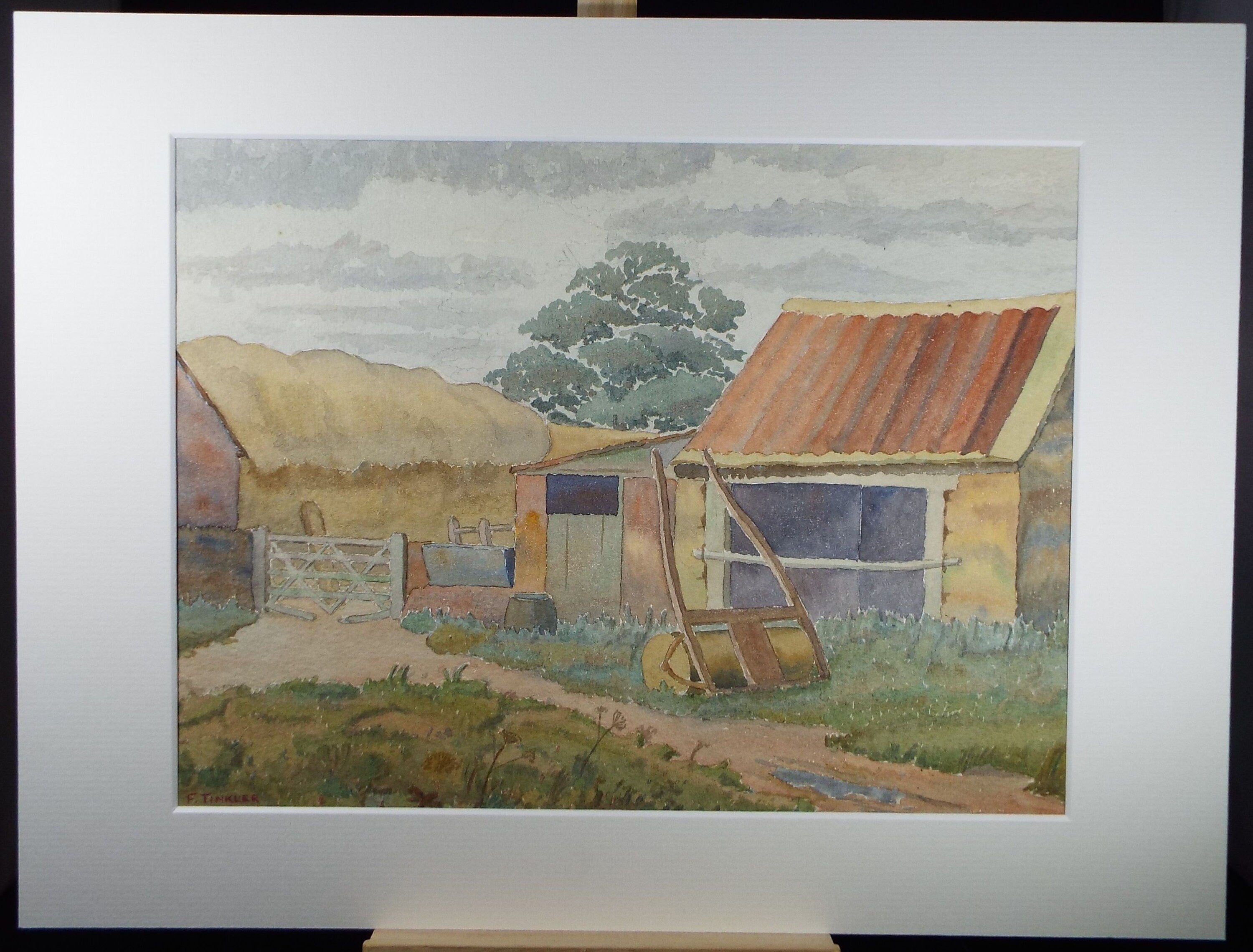 Original Watercolour, 'Farm Buildings', F Tinkler, circa 1940's