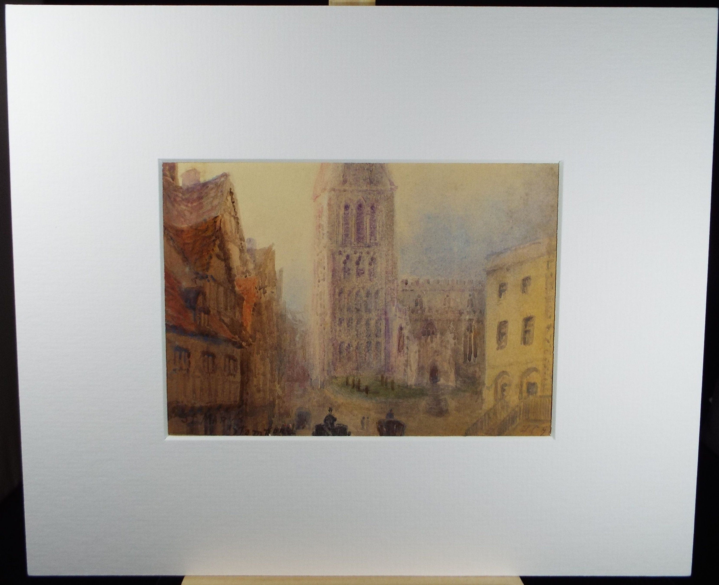 Original Watercolour, late 19th Century , 'Continental Street scene with Church' Artist Unknown