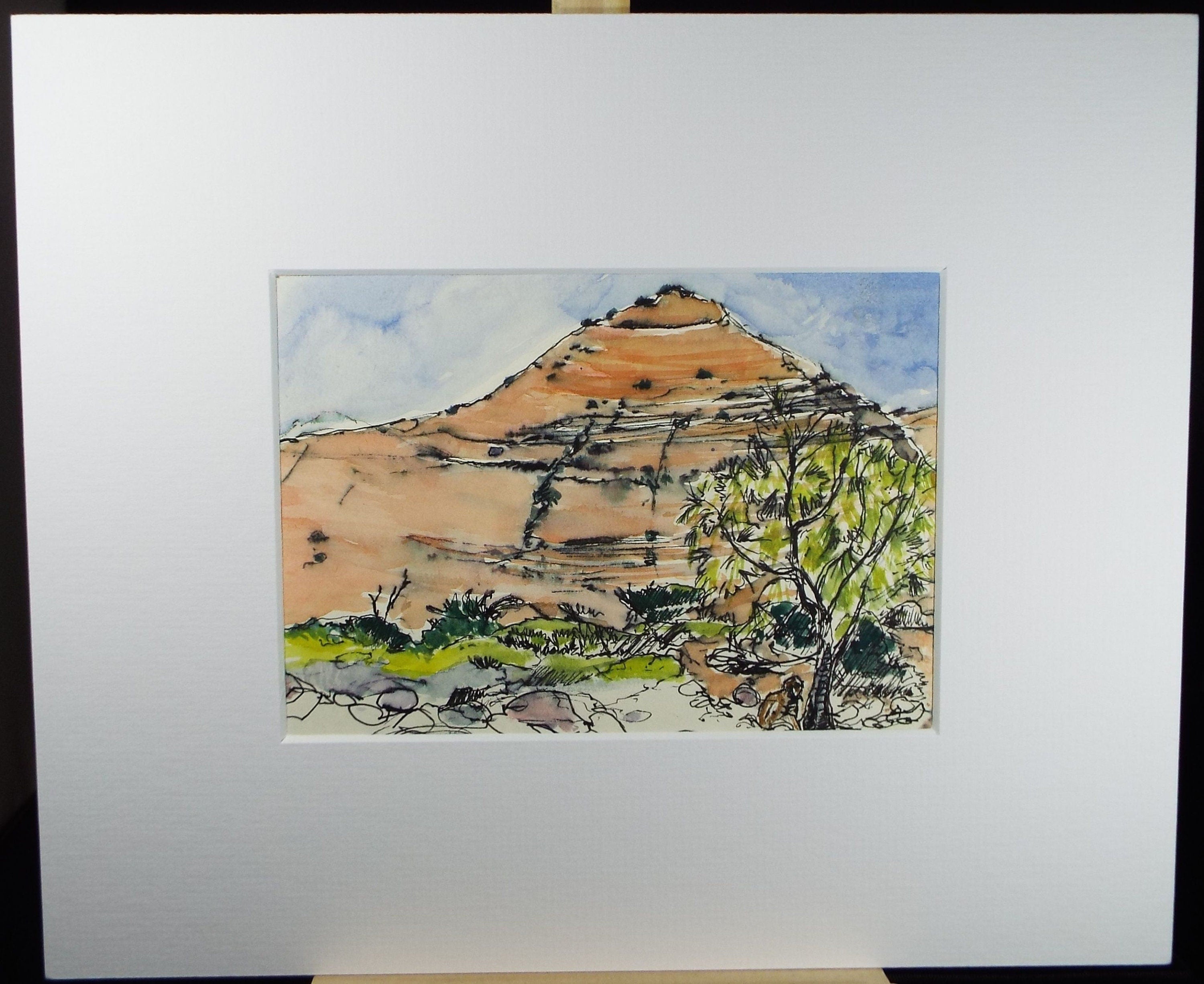 Original Watercolour, 'Sandstone Escarpment', Circa 1980's, Artist Unknown