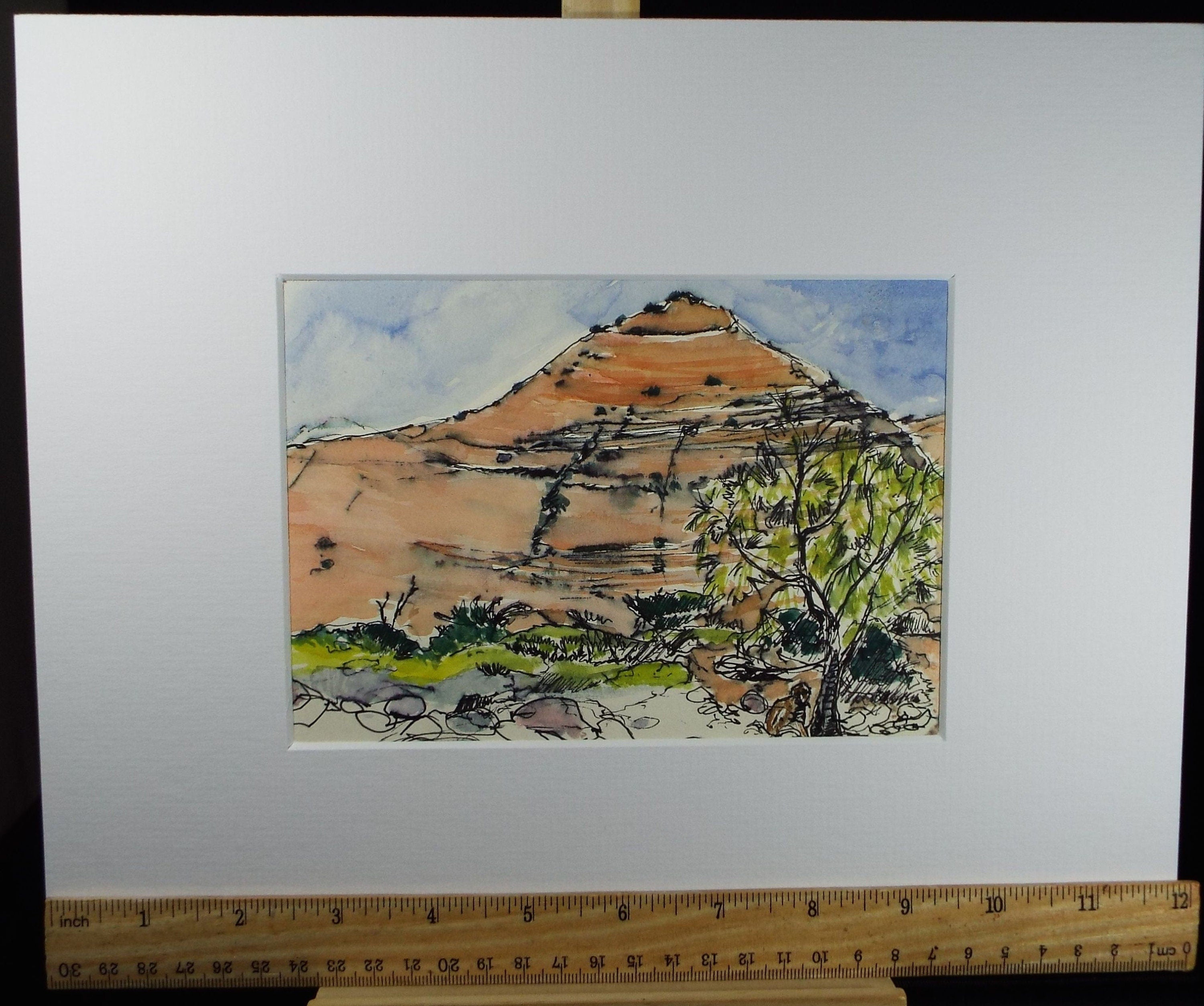 Original Watercolour, 'Sandstone Escarpment', Circa 1980's, Artist Unknown