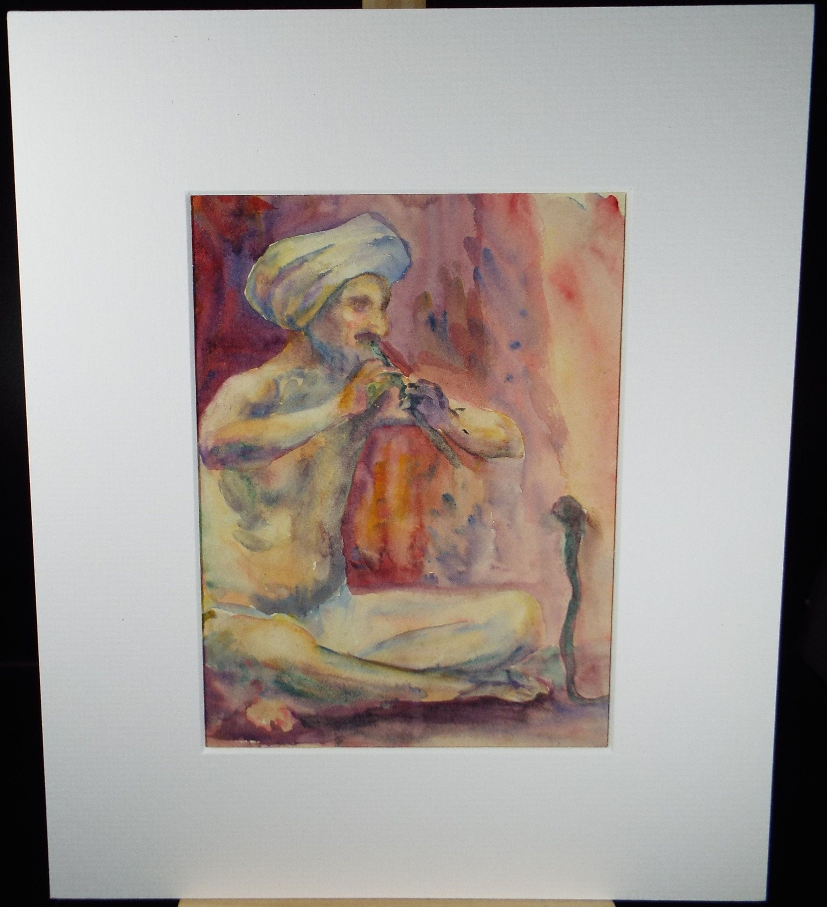 Original Watercolour, 'The Snake Charmer', circa 1940's, Artist unknown