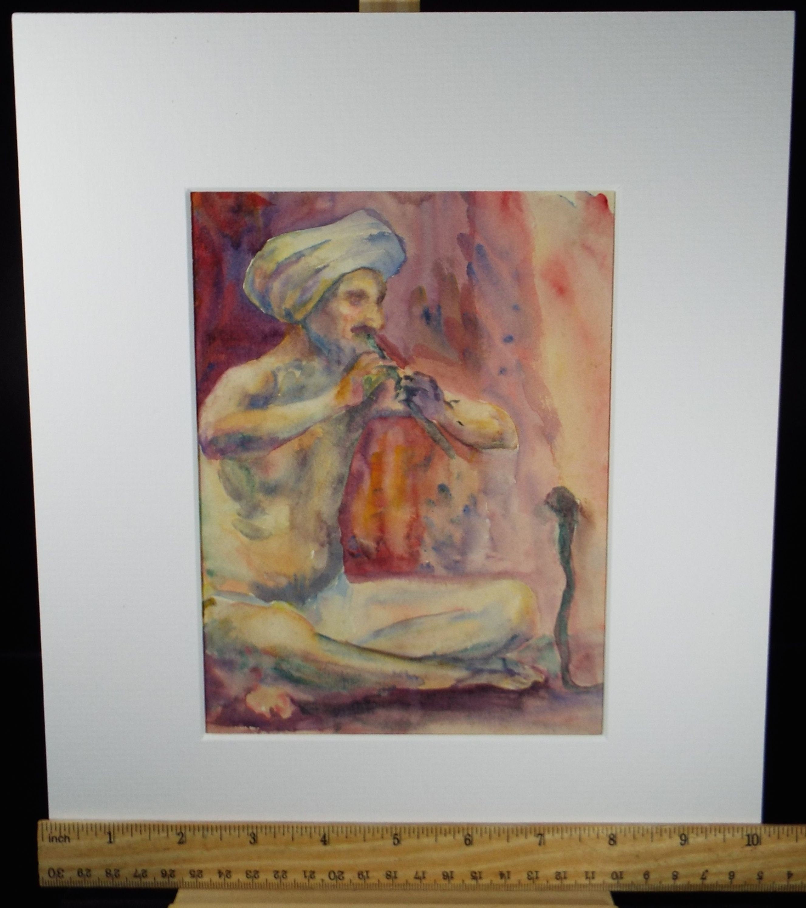 Original Watercolour, 'The Snake Charmer', circa 1940's, Artist unknown