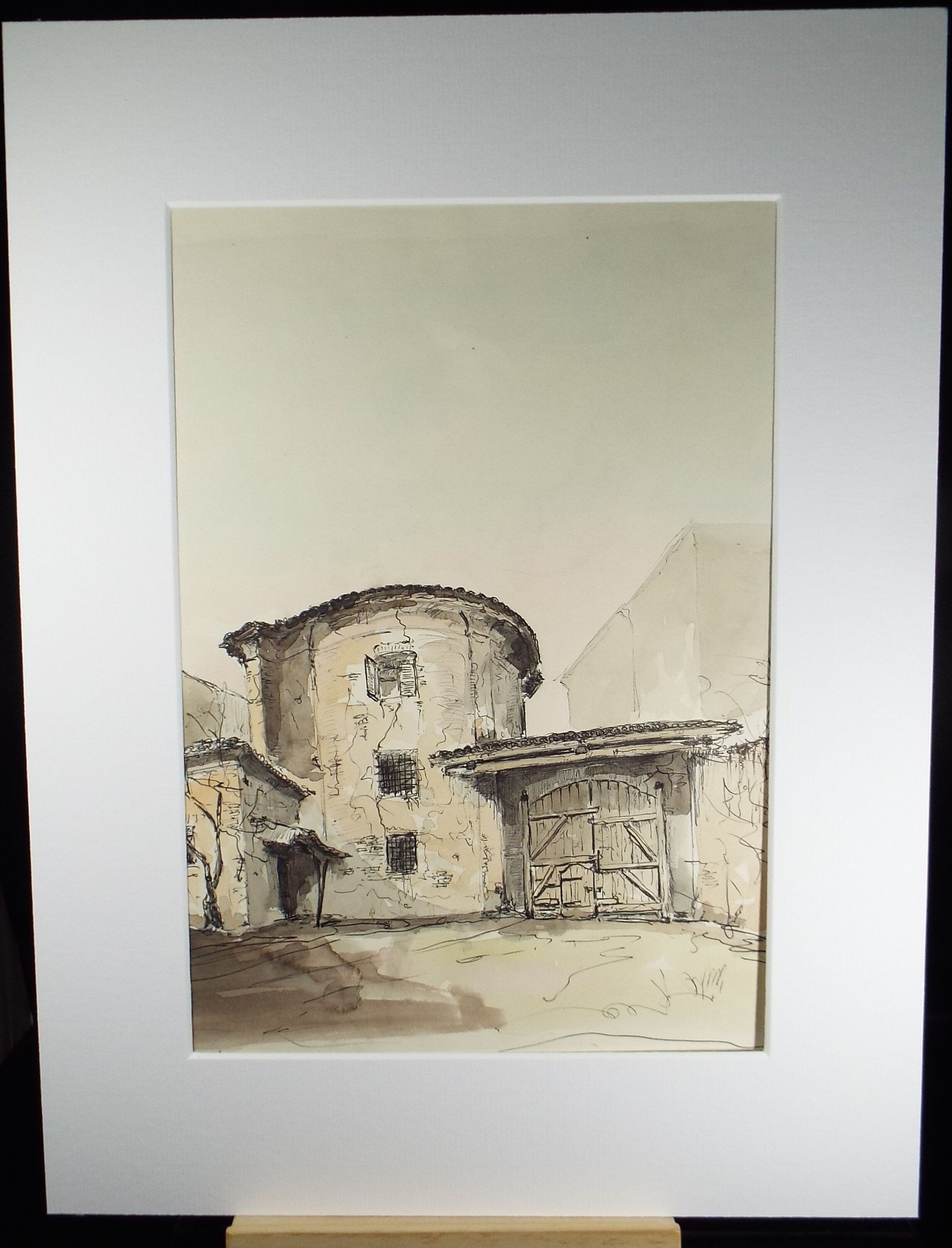 Original Watercolour & India Ink , 'Chivasso - Sant' Antonio', Dated 1965, Indistinctly Signed