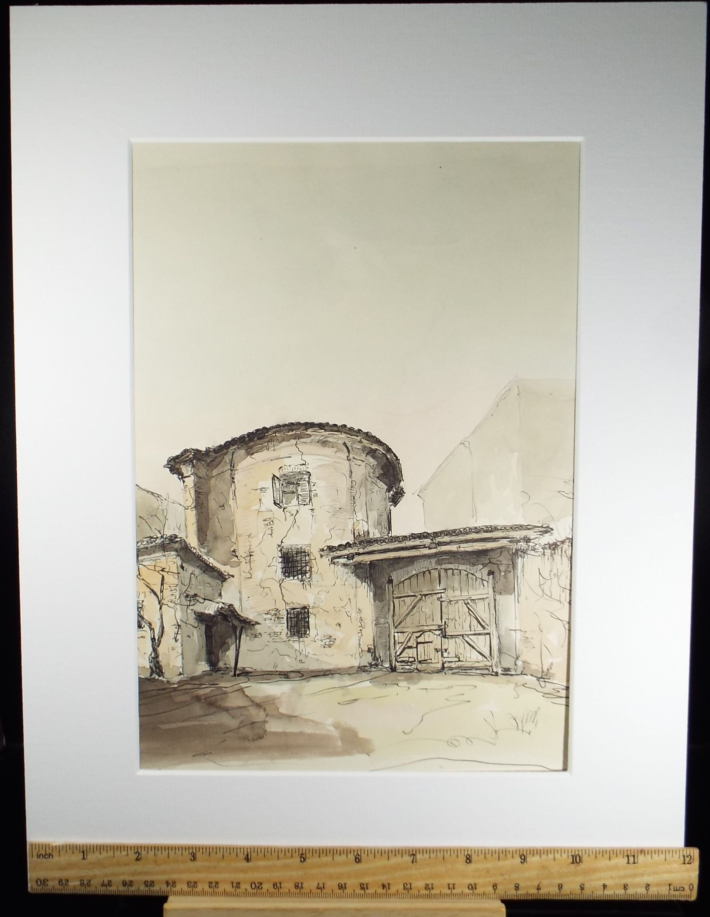 Original Watercolour & India Ink , 'Chivasso - Sant' Antonio', Dated 1965, Indistinctly Signed