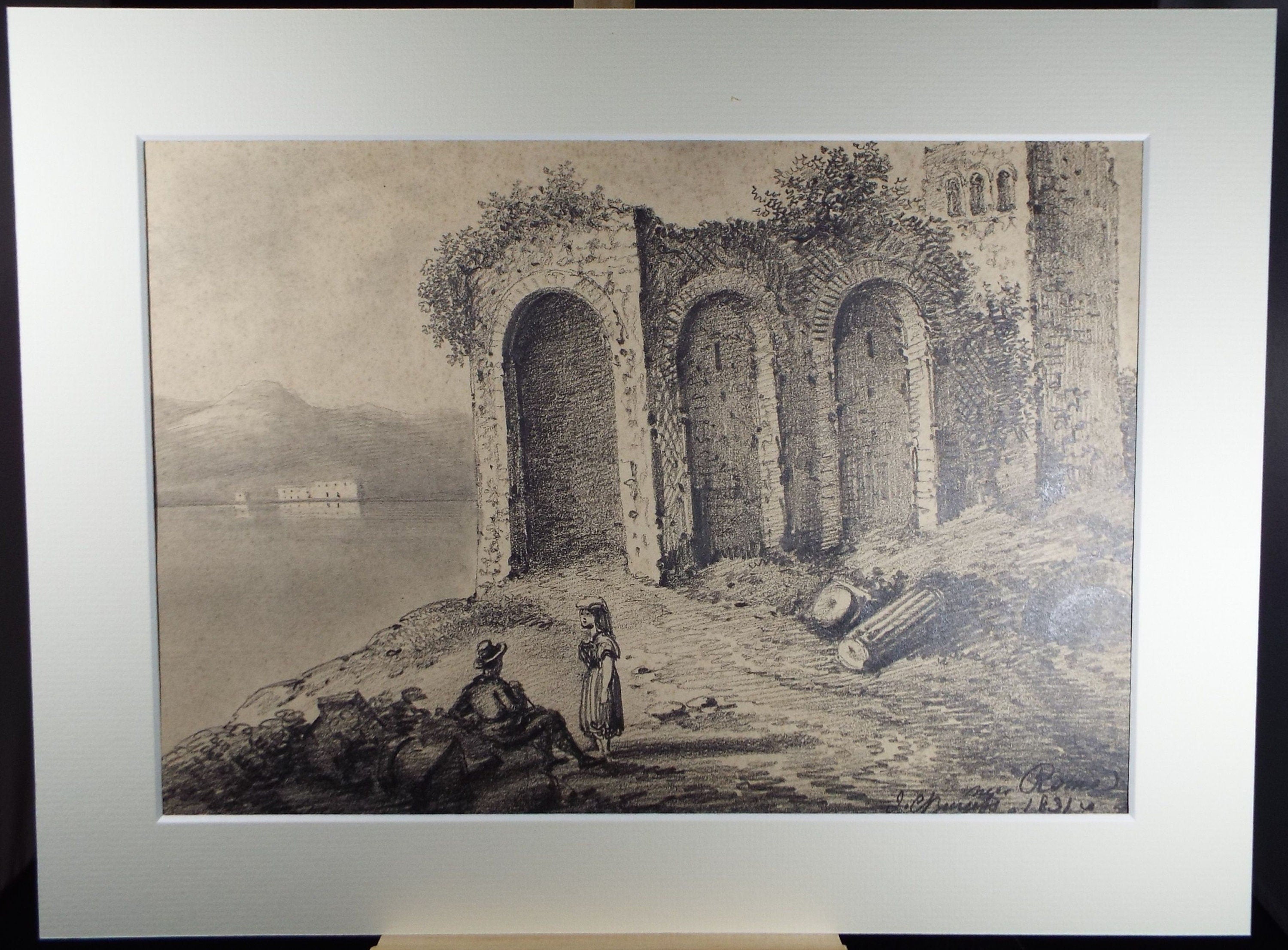 Original Pencil Drawing,'Near Rome', John Cart Burgess (1798-1863), Dated 1831