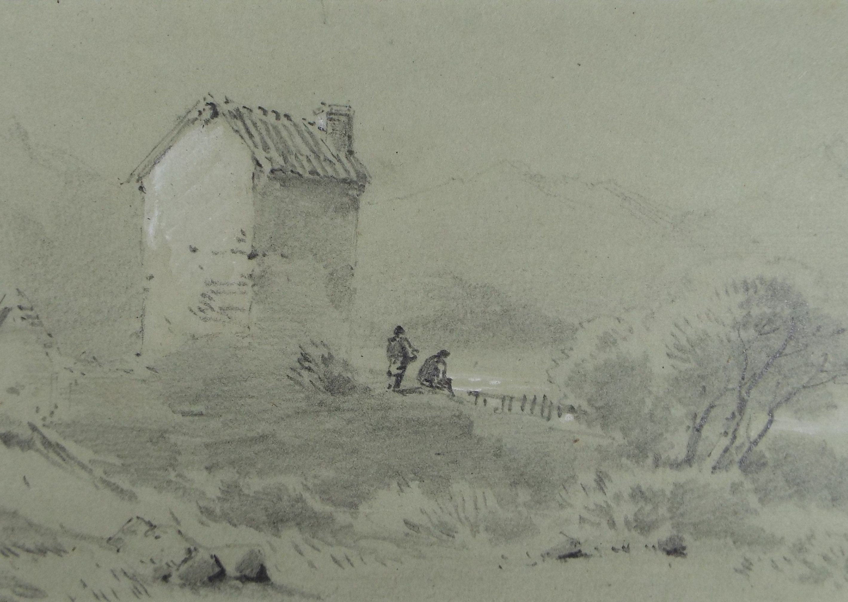 Original watercolour drawing, 'Figures in a Landscape', Late 19th Century,  Artist Unknown