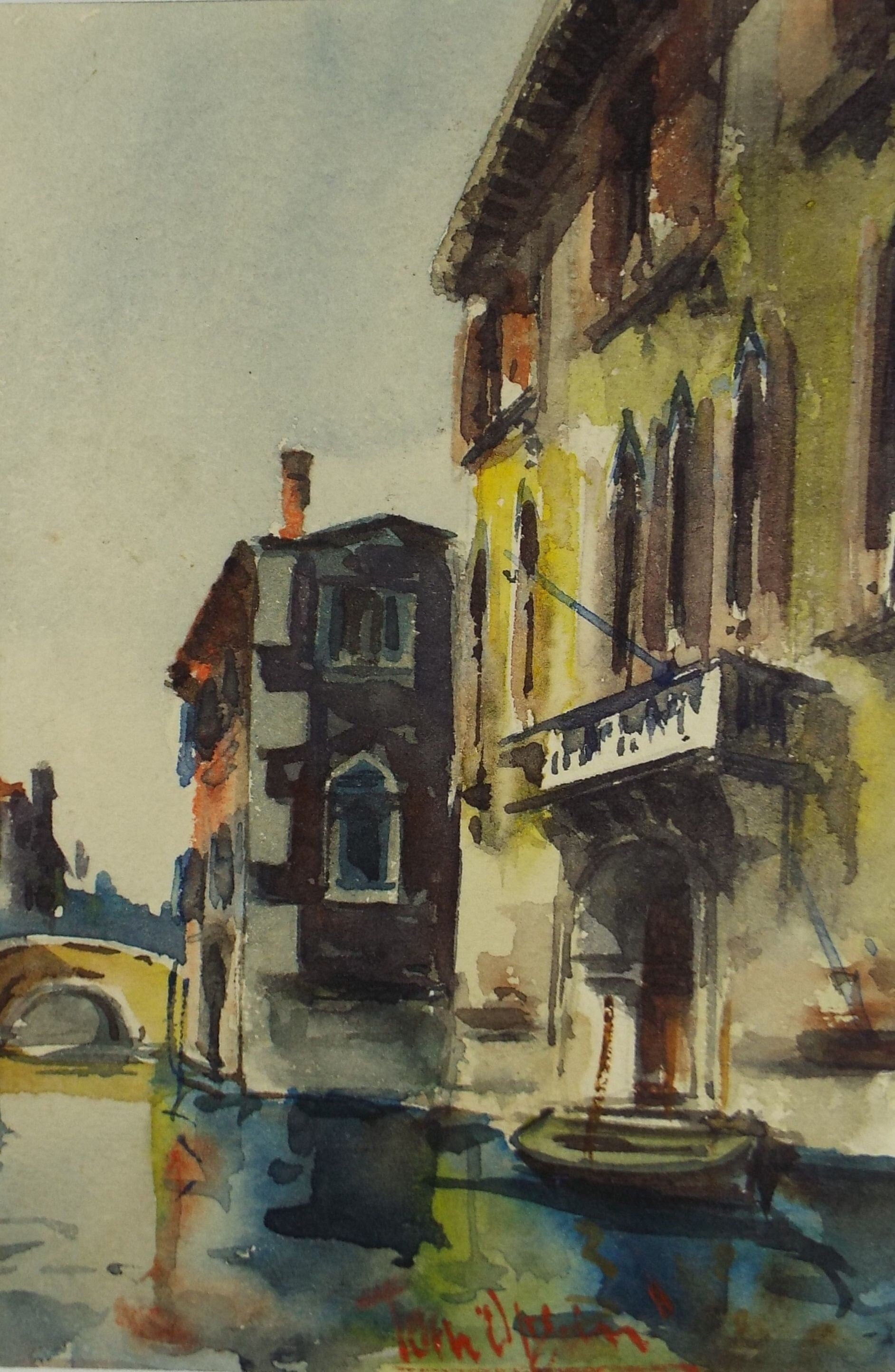 Original Watercolour, 'Palazzo, Venice', Circa 1960's, indistinctly signed