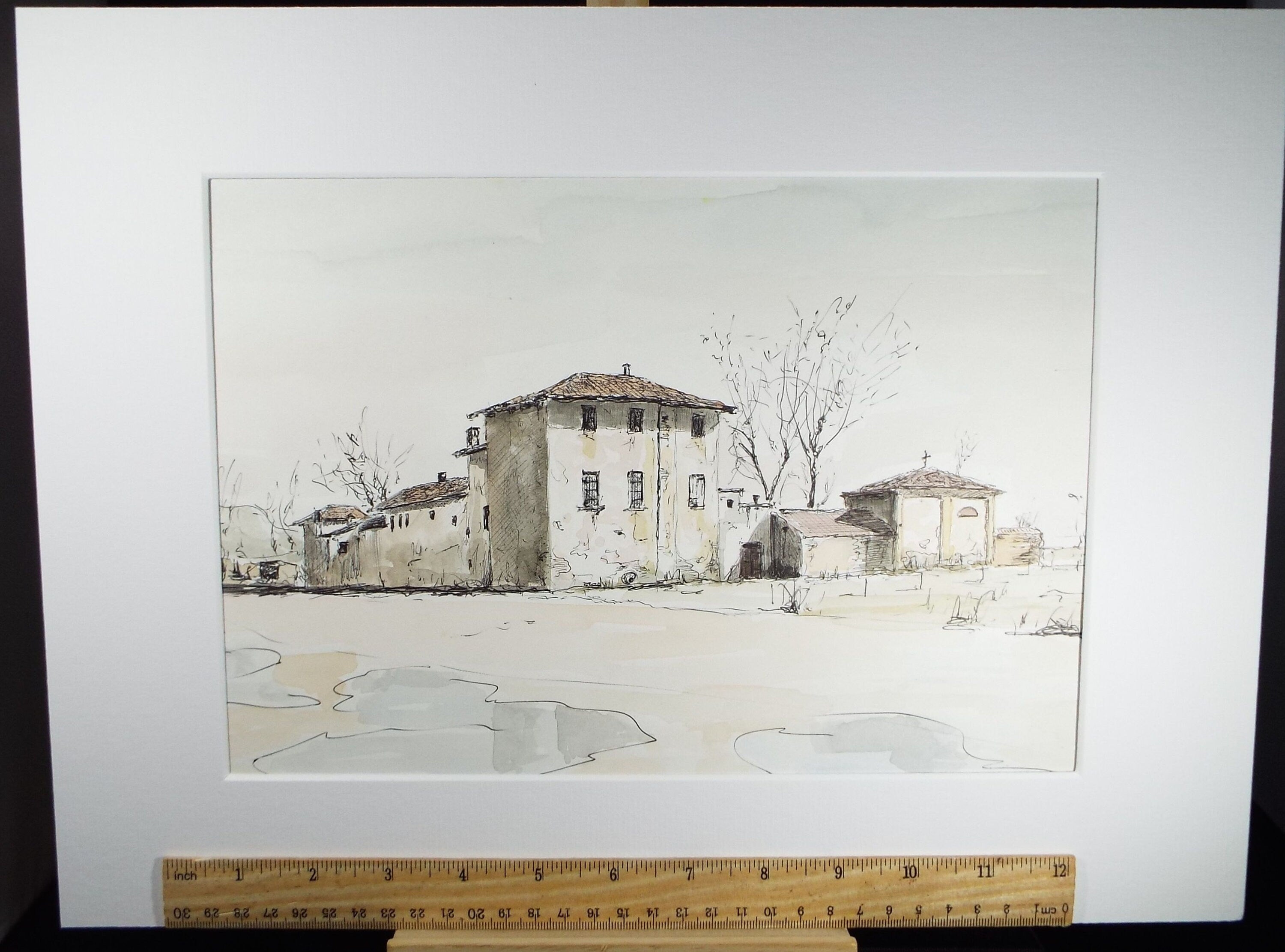 Original Watercolour & India Ink , 'Torino - Il Gerbido', Dated 1966, Indistinctly Signed