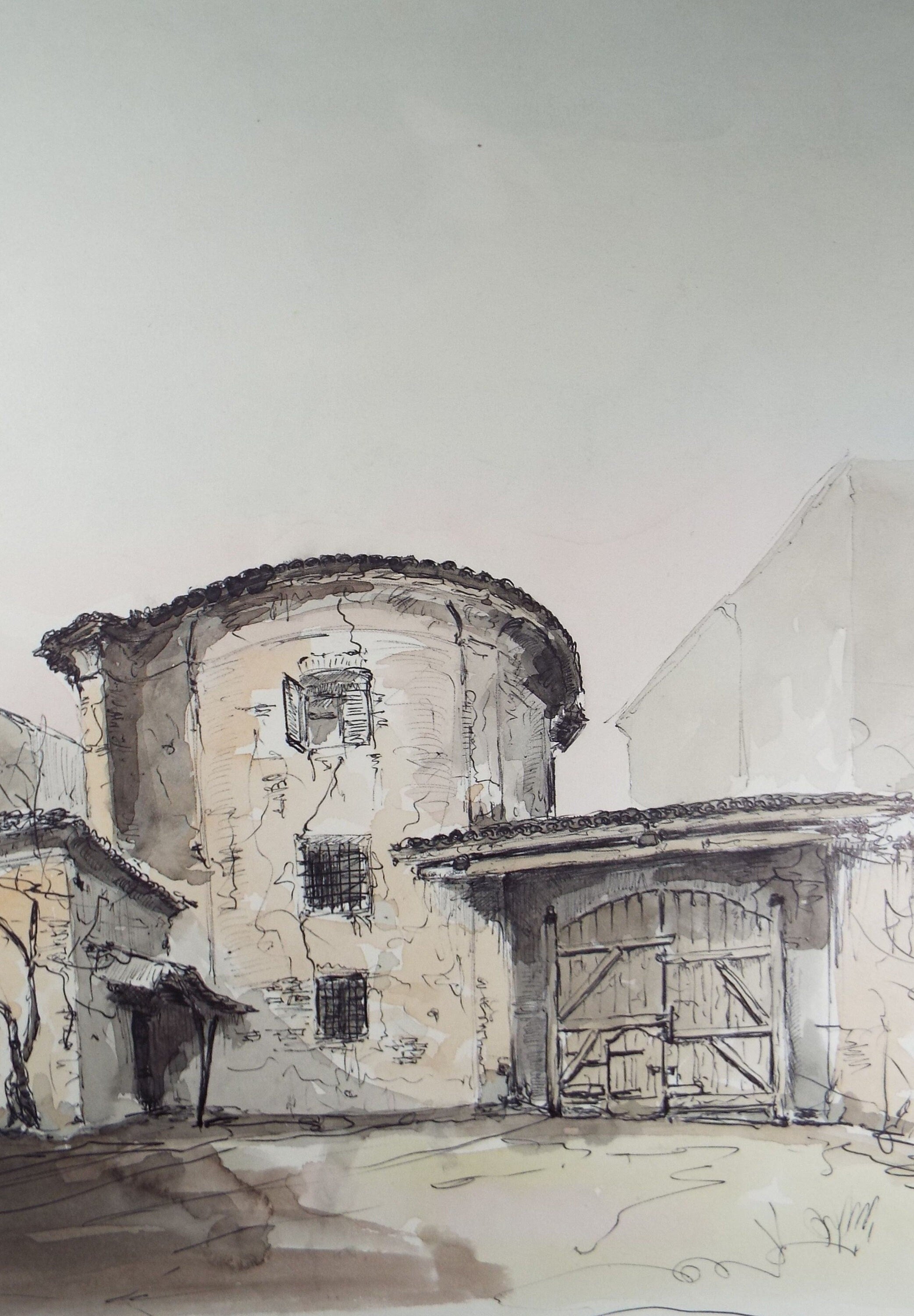 Original Watercolour & India Ink , 'Chivasso - Sant' Antonio', Dated 1965, Indistinctly Signed