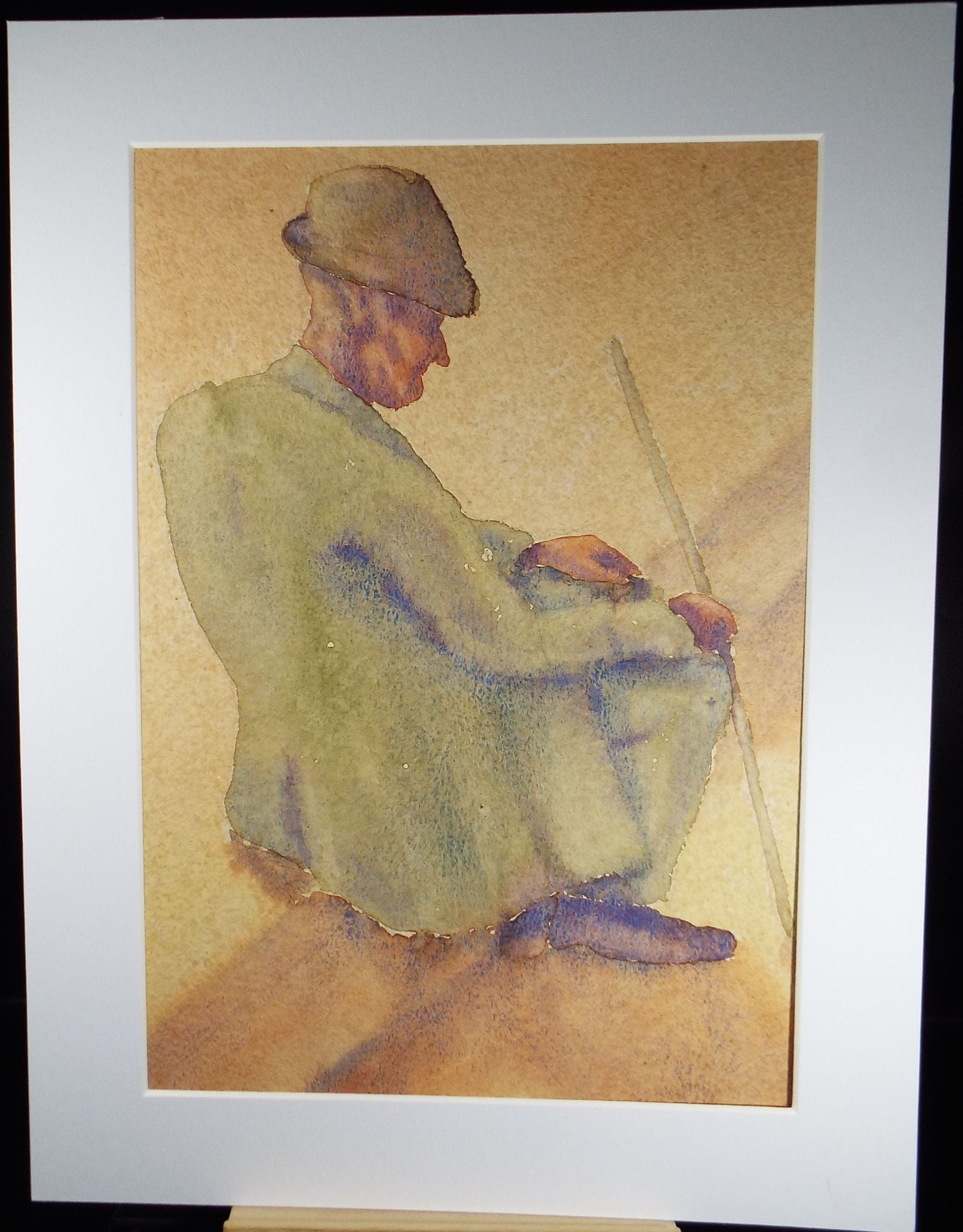 Original Watercolour , 'Resting on the Step', Circa 1960's , Artist Unknown