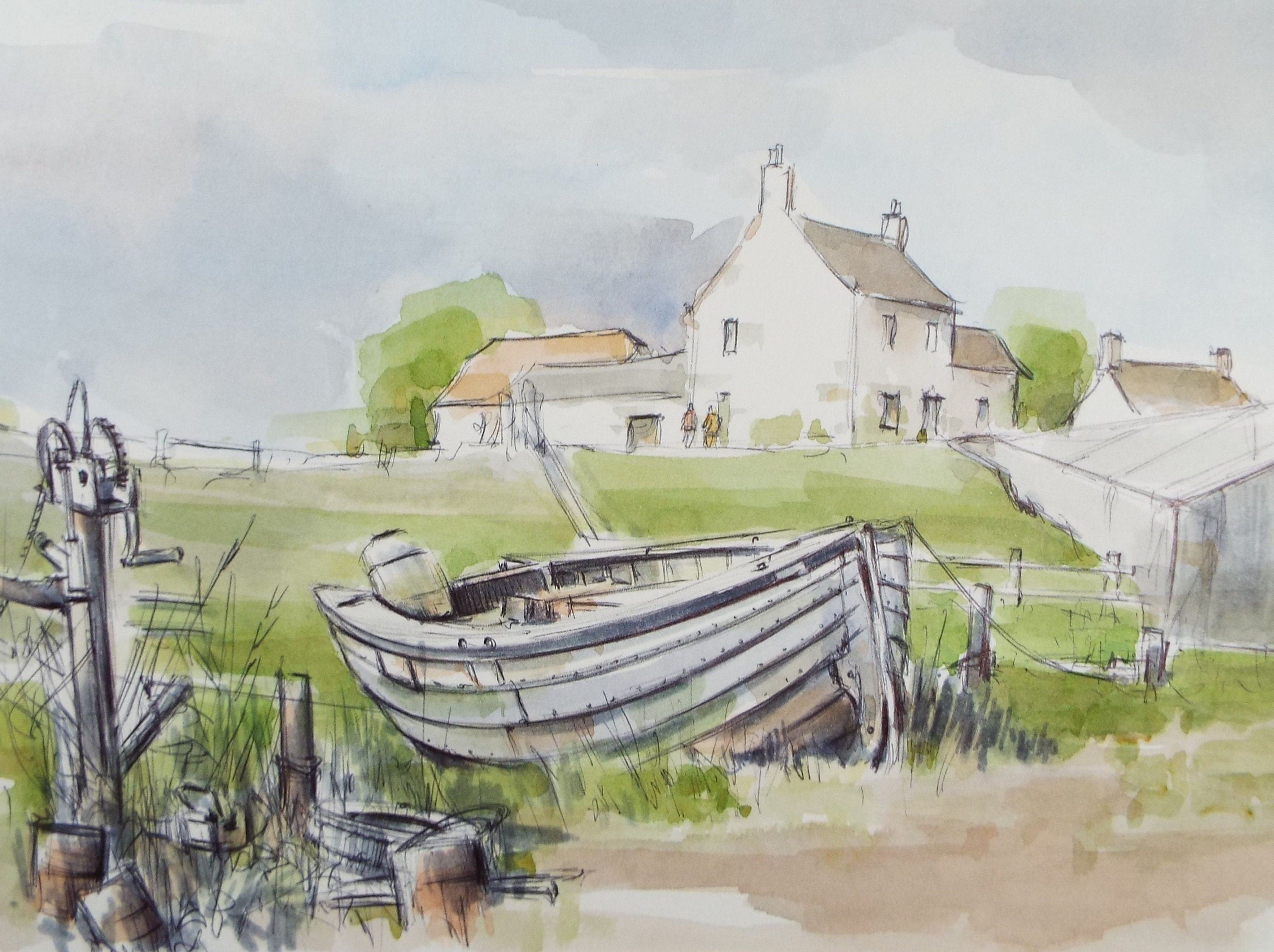 Original Watercolour & Ink, 'Pill, Somerset', c1990's, Artist Unknown