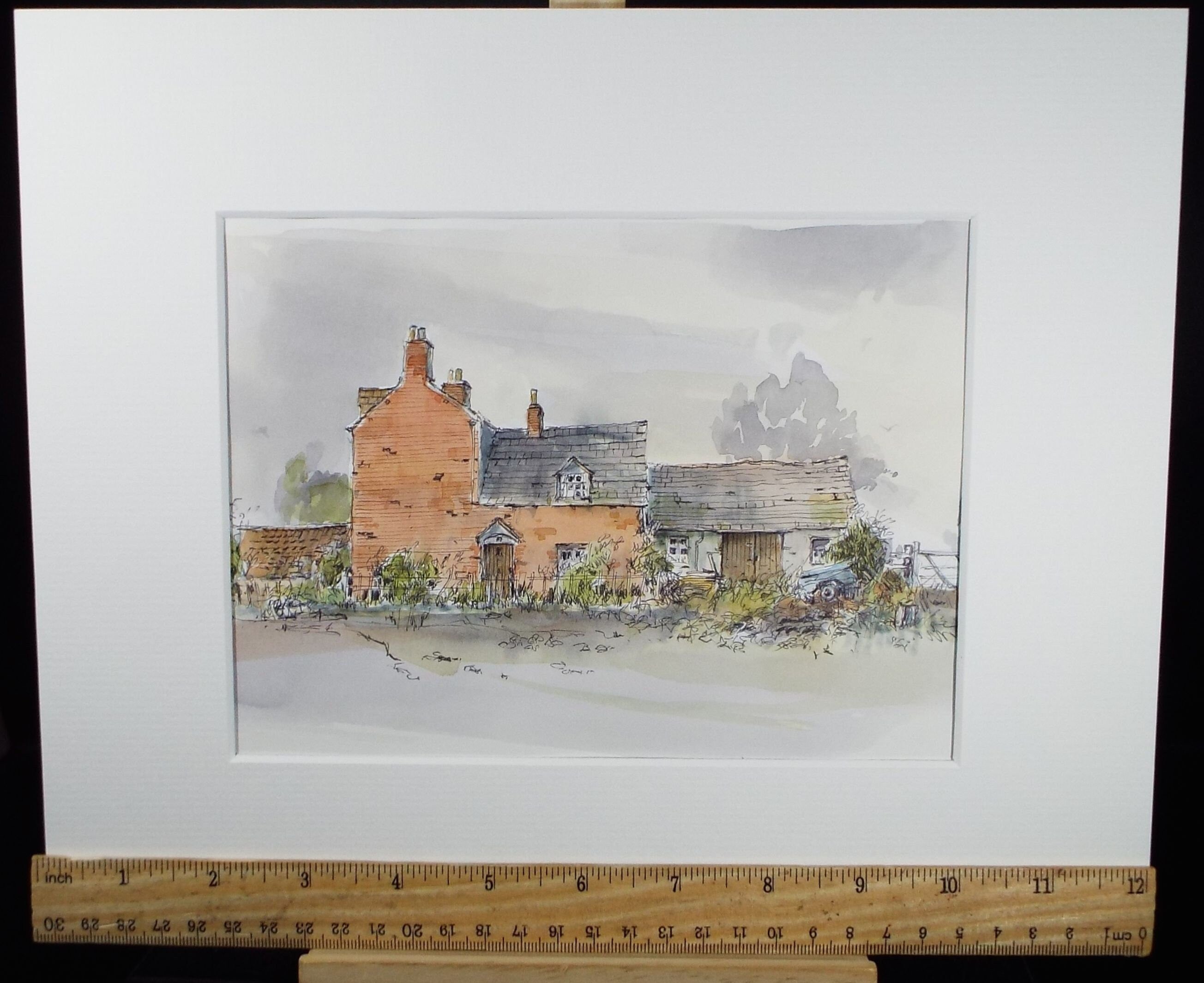 Original Watercolour & Ink, 'Gossington, Gloucestershire', Dated 1995, Artist Unknown