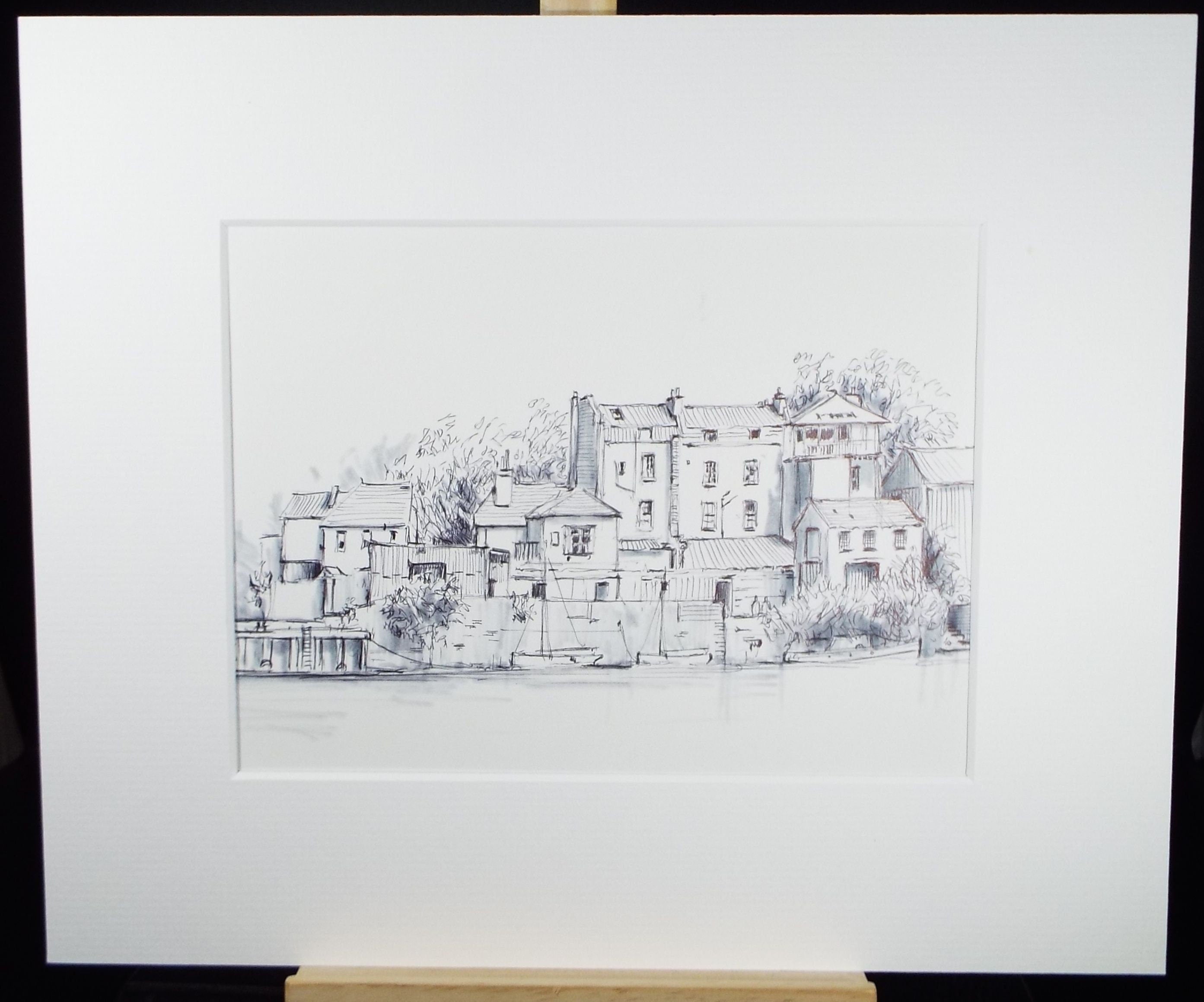 Original Watercolour & Ink, 'Quayside Buildings', Dated 1993, Artist Unknown