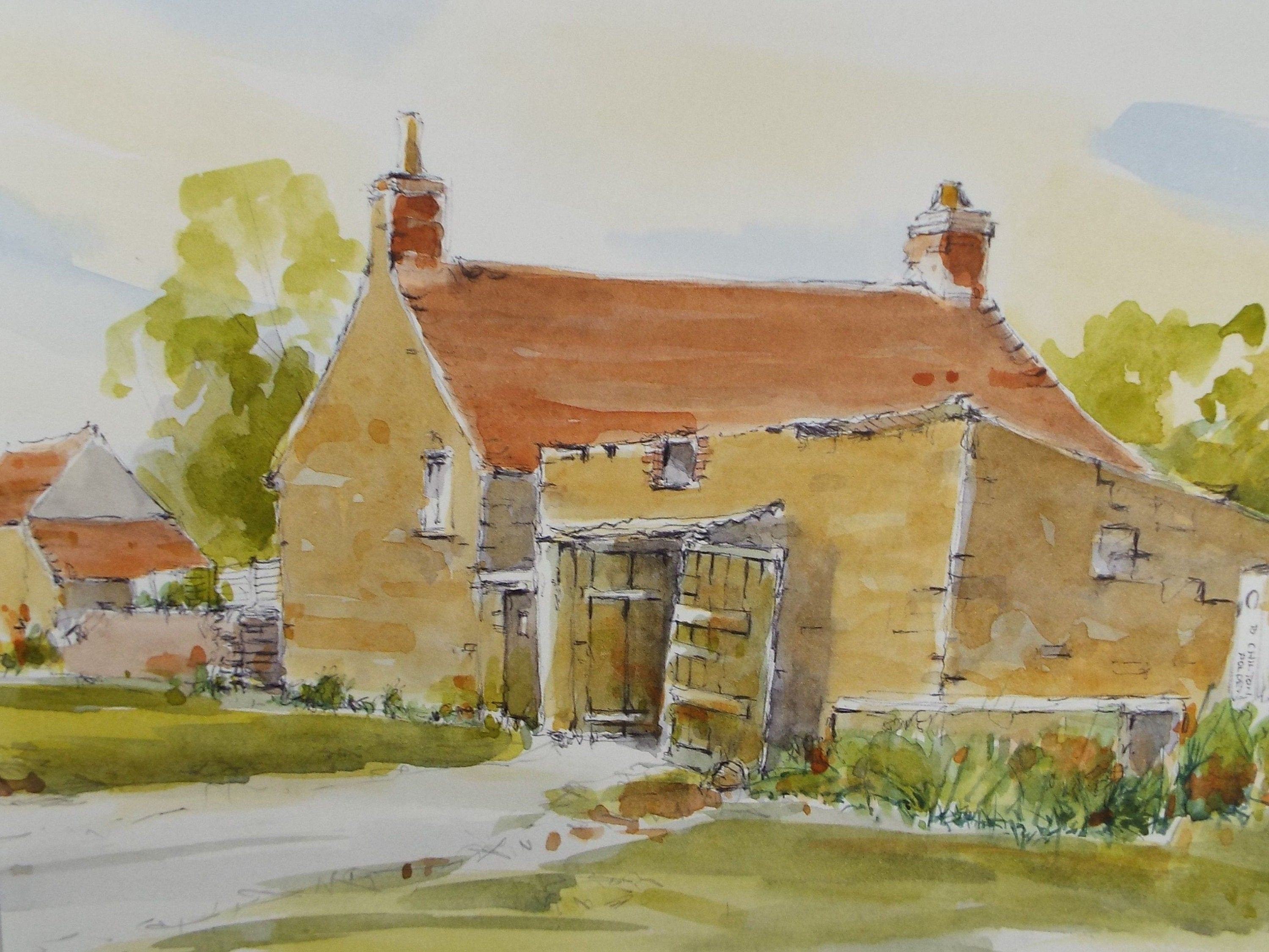 Original Watercolour & Ink, 'Edington' - Farm Buildings', Circa 1990's, Artist Unknown