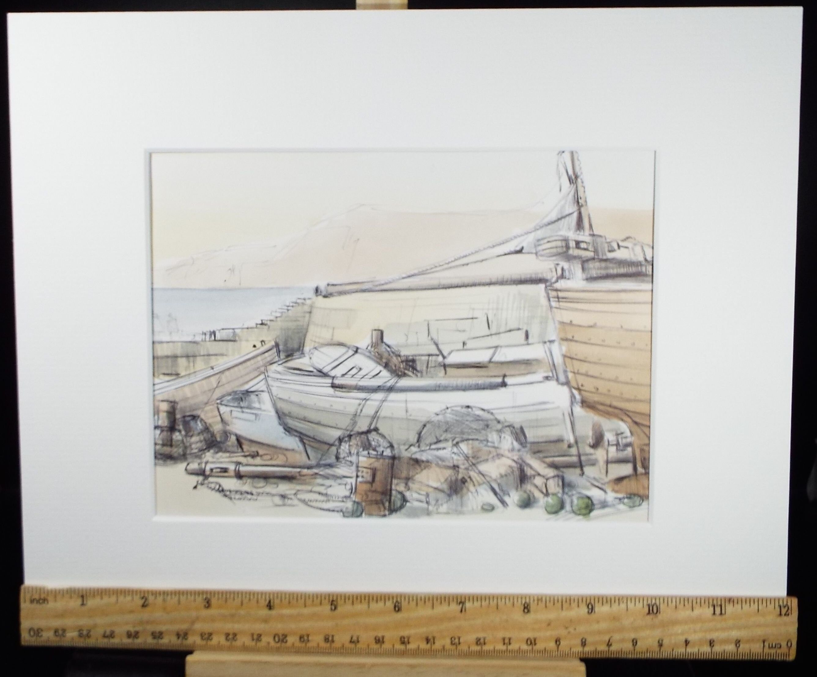 Original Watercolour & Ink, 'Boating Clutter',Dated 1990,  Artist Unknown