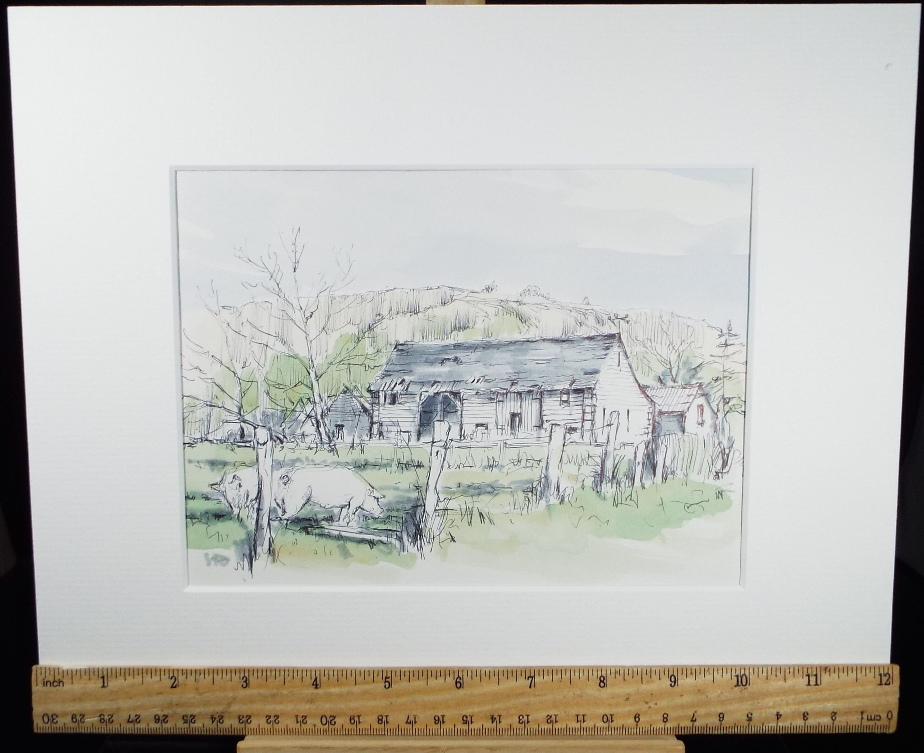 Original Watercolour & Ink, 'Near Leckhampton, Gloucestershire',Dated 1988,  Artist Unknown