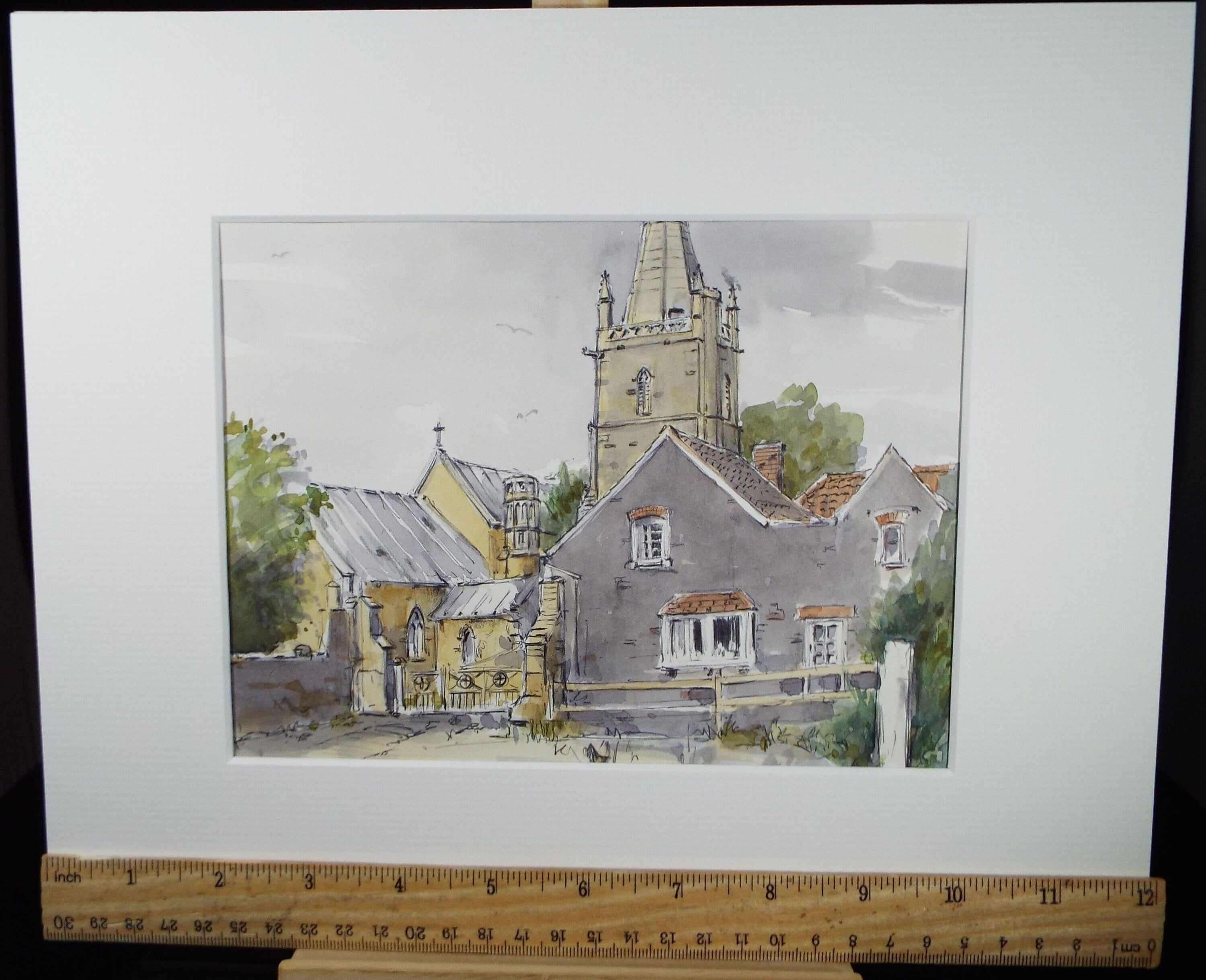 Original Watercolour & Ink, St Mary's, East Brent', Circa 1990's, Artist Unknown