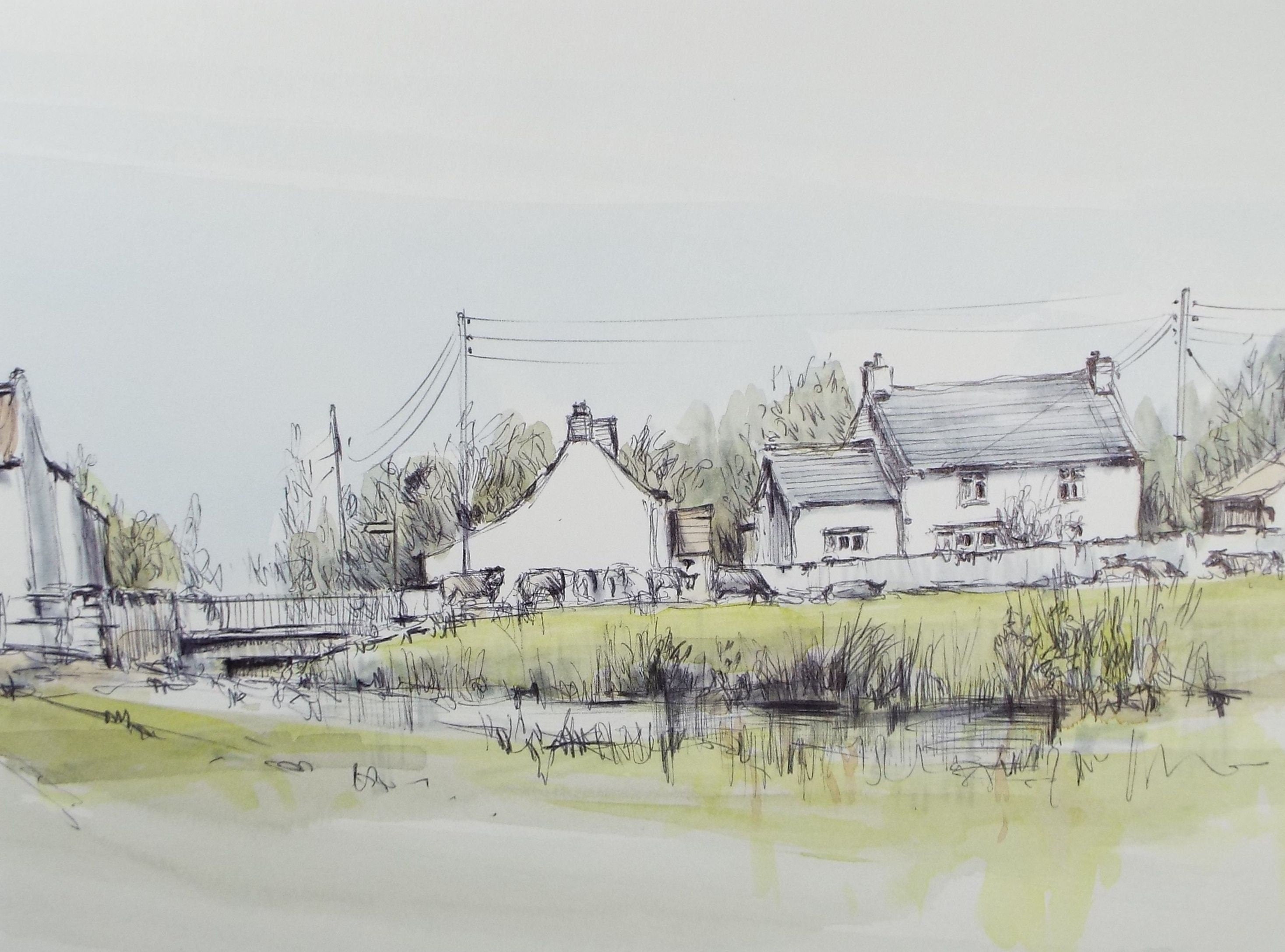 Original Watercolour & Ink, 'Mark, Somerset', Dated 1991, Artist Unknown