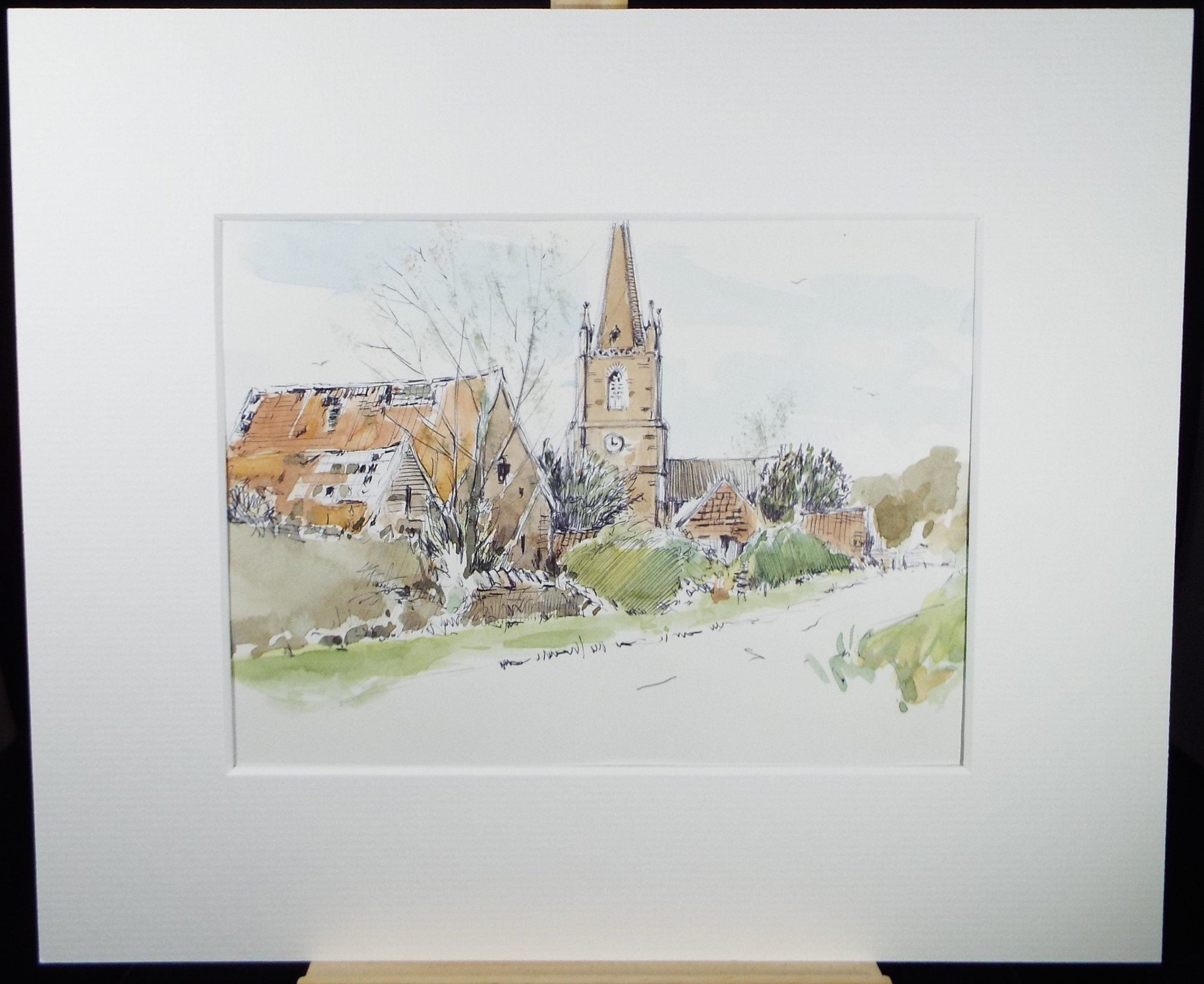 Original Watercolour & Ink, 'Winterbourne, Somerset', Dated 1996 , Artist Unknown