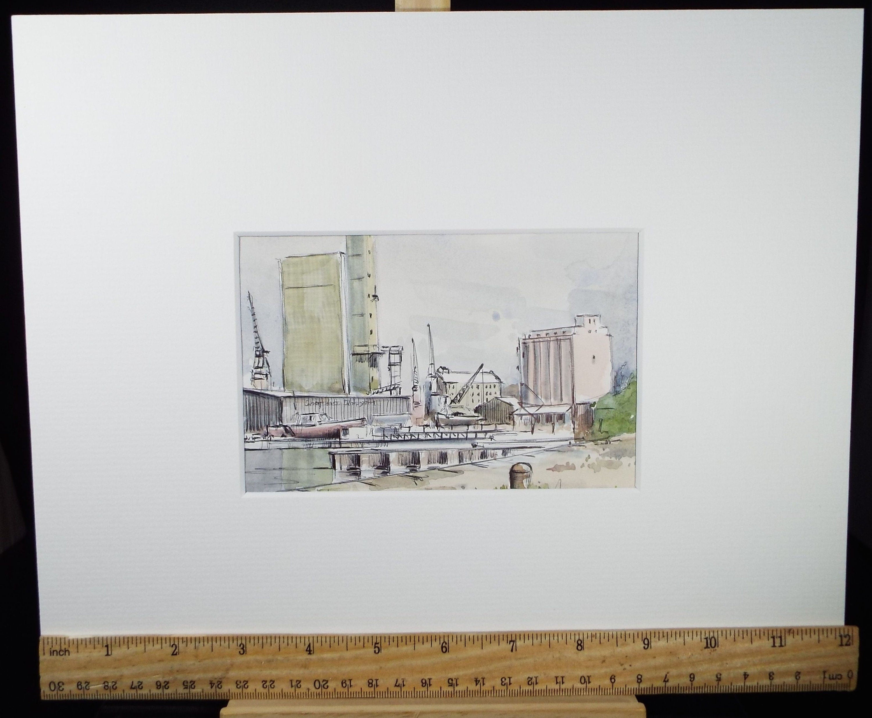 Original Watercolour & Ink, 'Sharpness Docks', Dated 1994, Artist Unknown