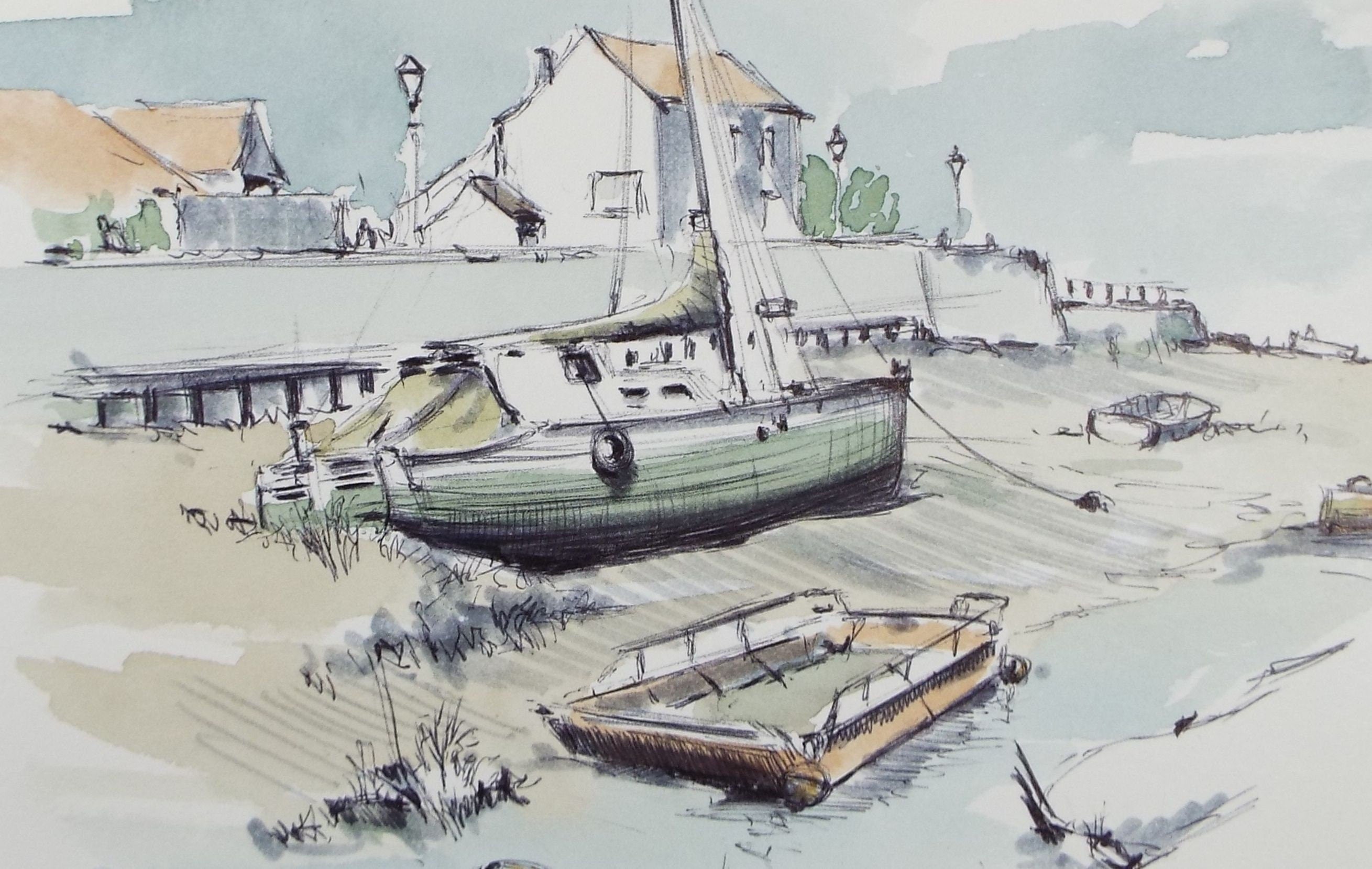 Original Watercolour & Ink, 'Pill, Somerset', Dated 1994, Artist Unknown