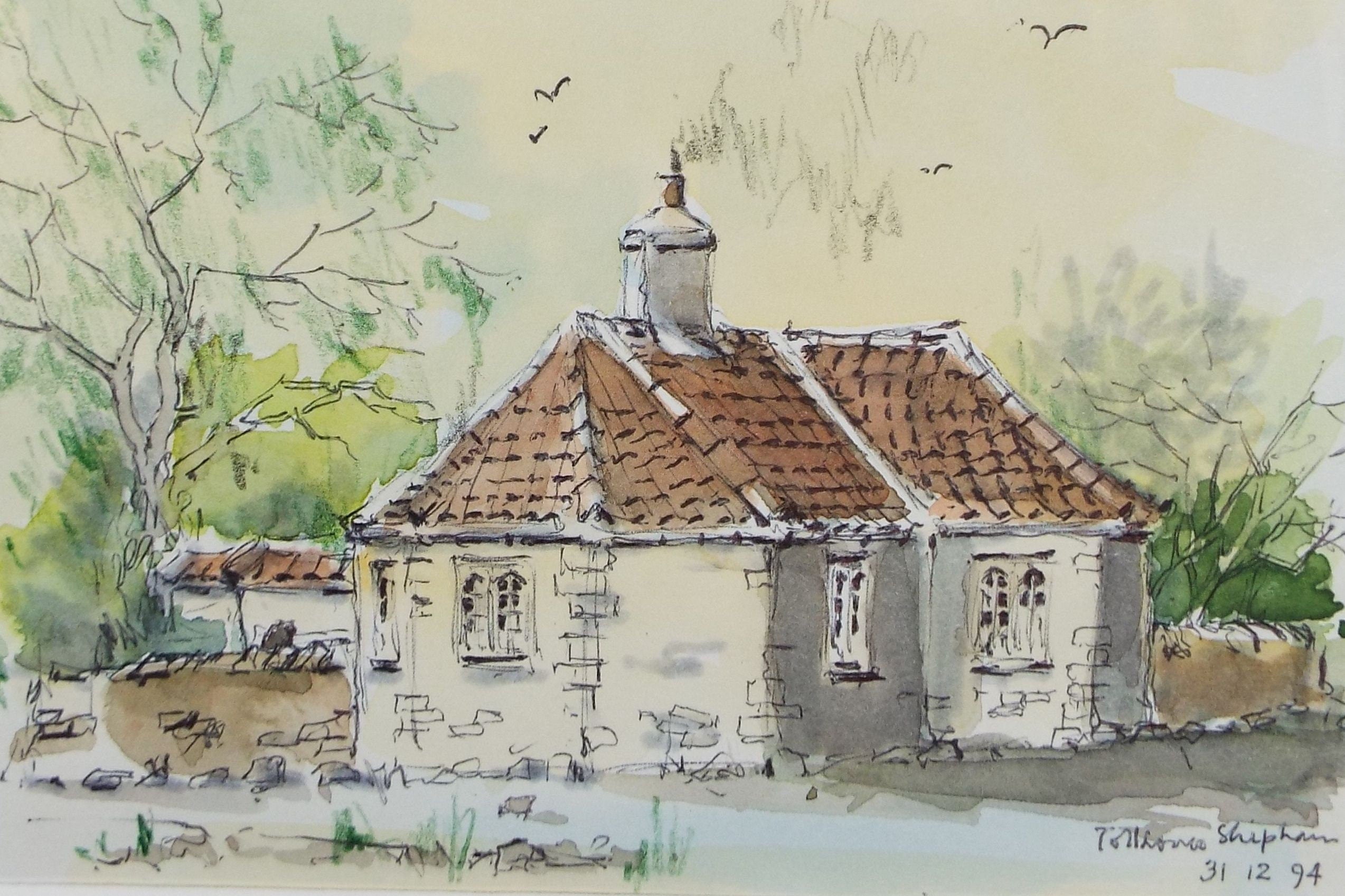 Original Watercolour & Ink, 'Tollhouse, Shipham', Dated 1994, Artist Unknown