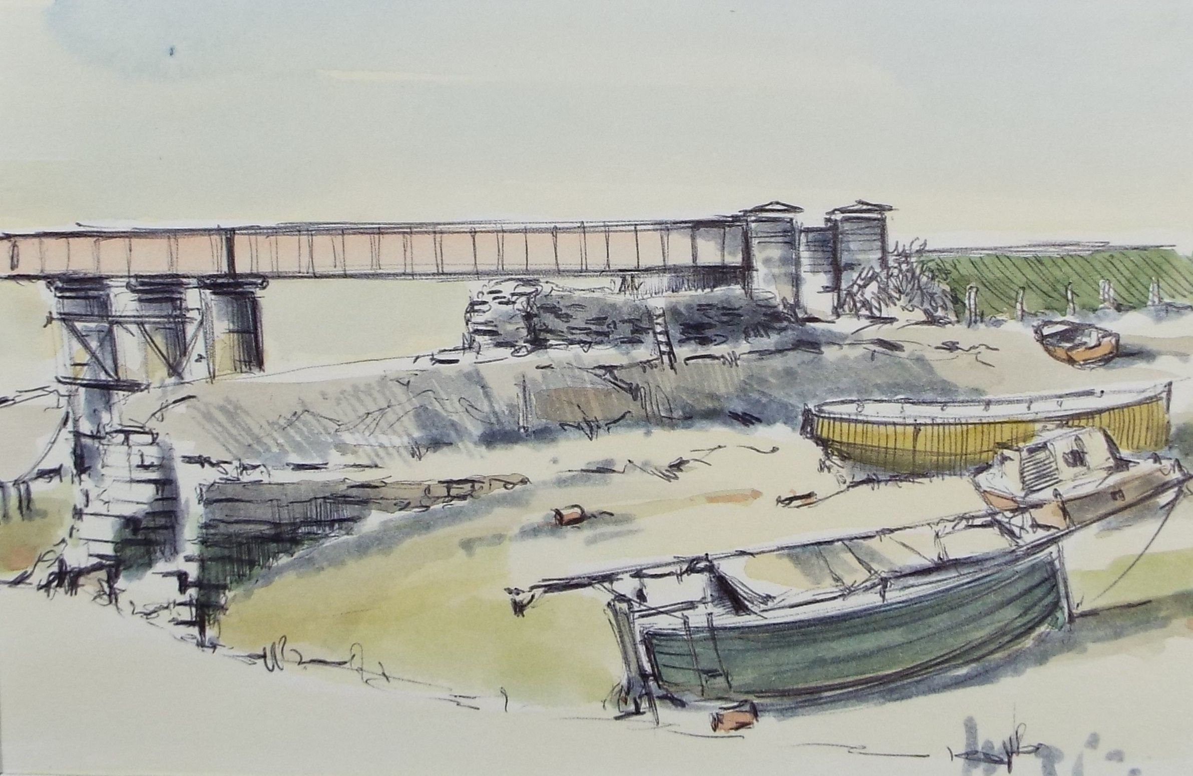 Original Watercolour & Ink, 'The Severn Beach line'', Dated 1994, Artist Unknown