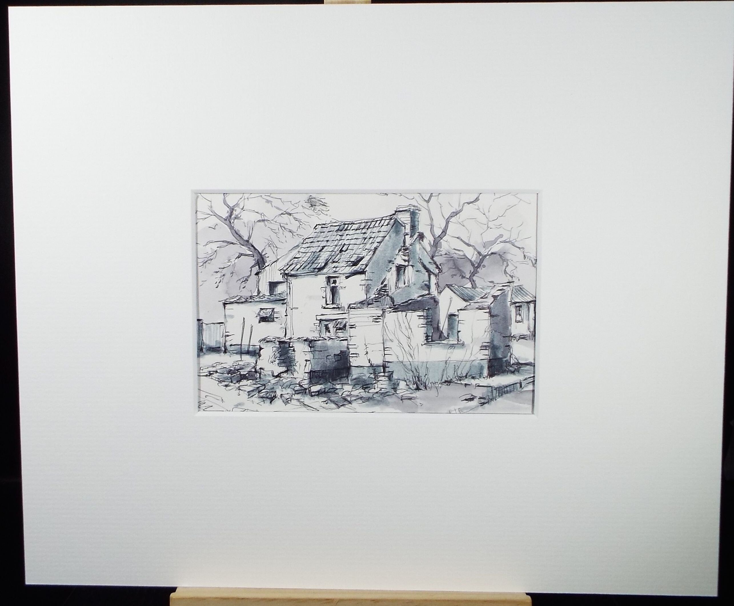 Original Watercolour & Ink, 'Dilapidated Cottage', Dated 1996, Artist Unknown