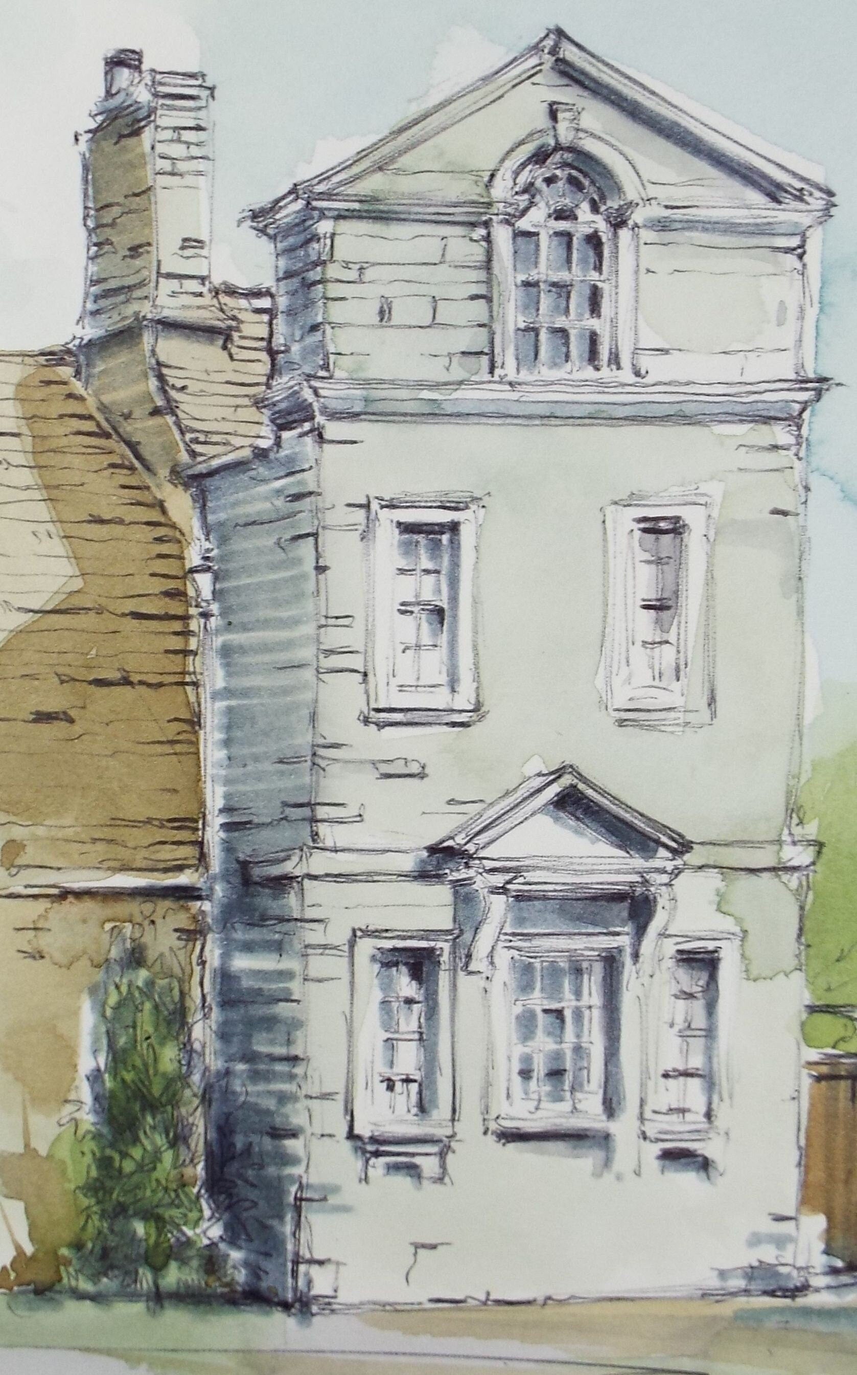 Original Watercolour & Ink, 'Rather Different Townhouse', Circa 1990's,  Artist Unknown