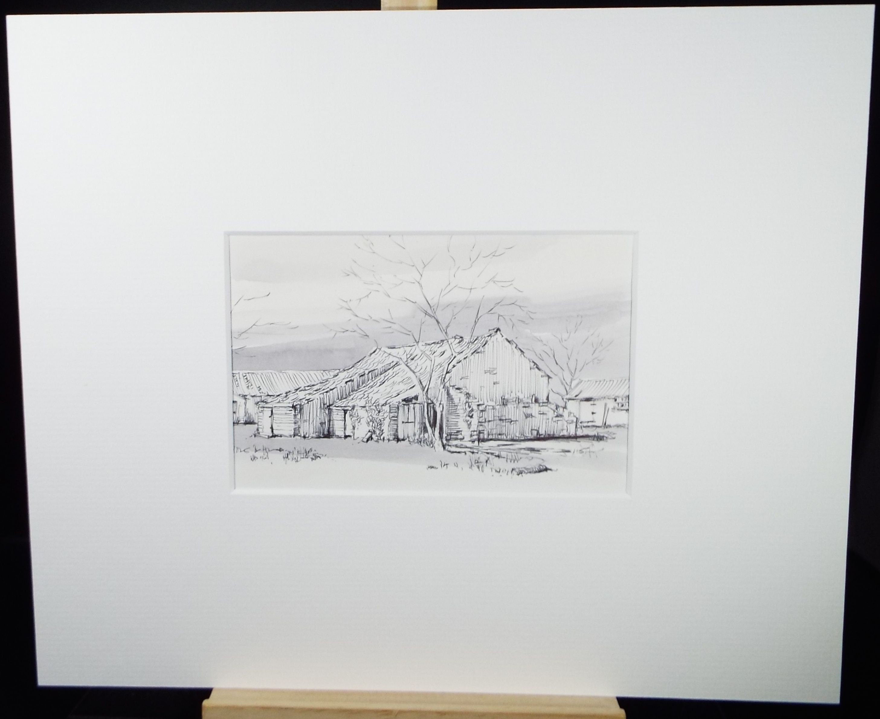 Original Watercolour & Ink, 'Barns', Circa 1993,  Artist Unknown