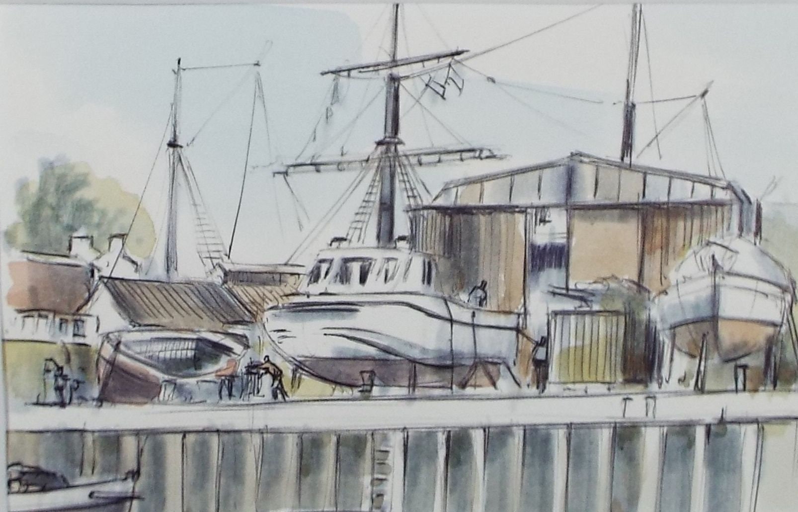 Original Watercolour & Ink, 'Albion Dockyard', Dated 1995,  Artist Unknown