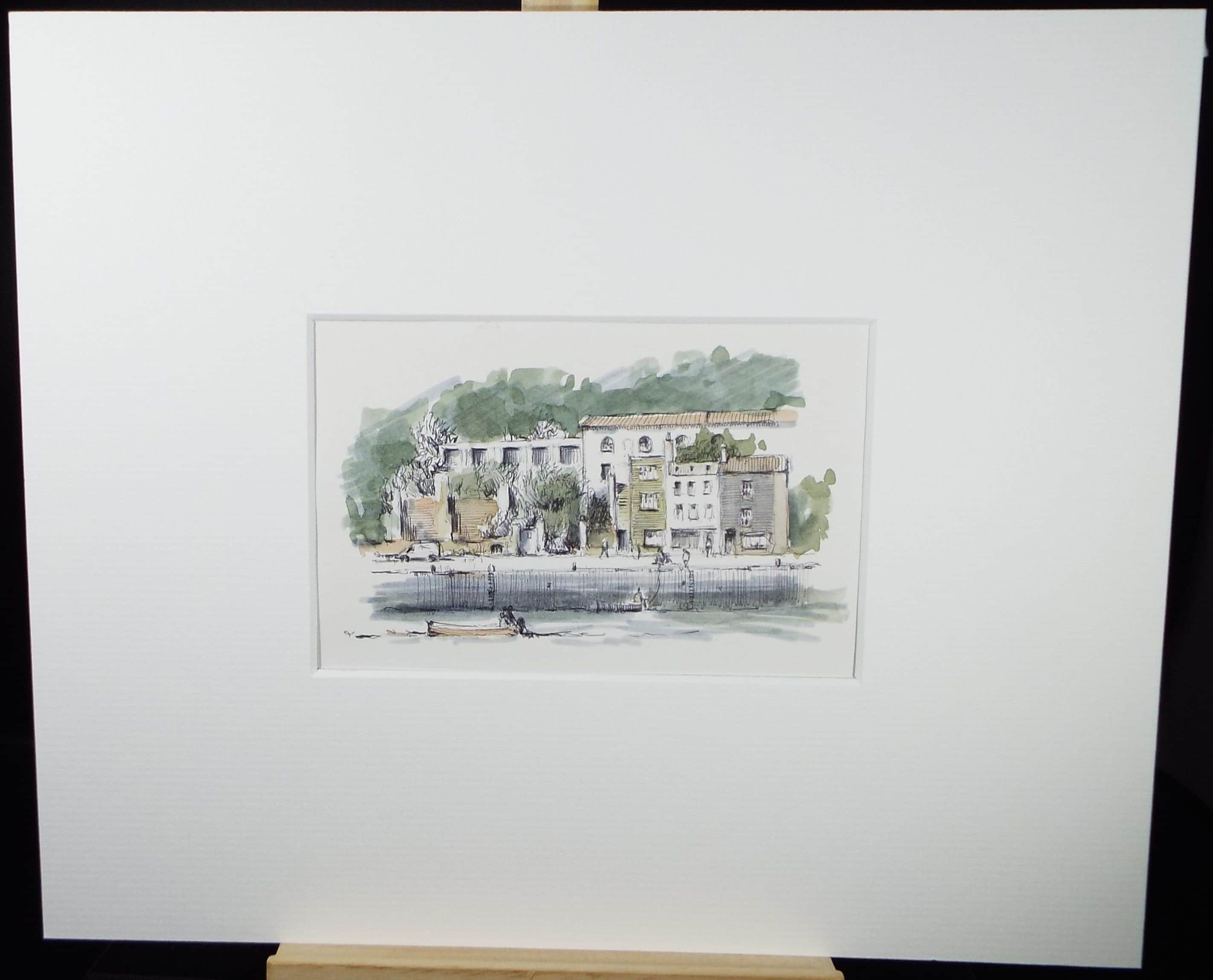 Original Watercolour & Ink, 'Quayside', Circa 1990's,  Artist Unknown