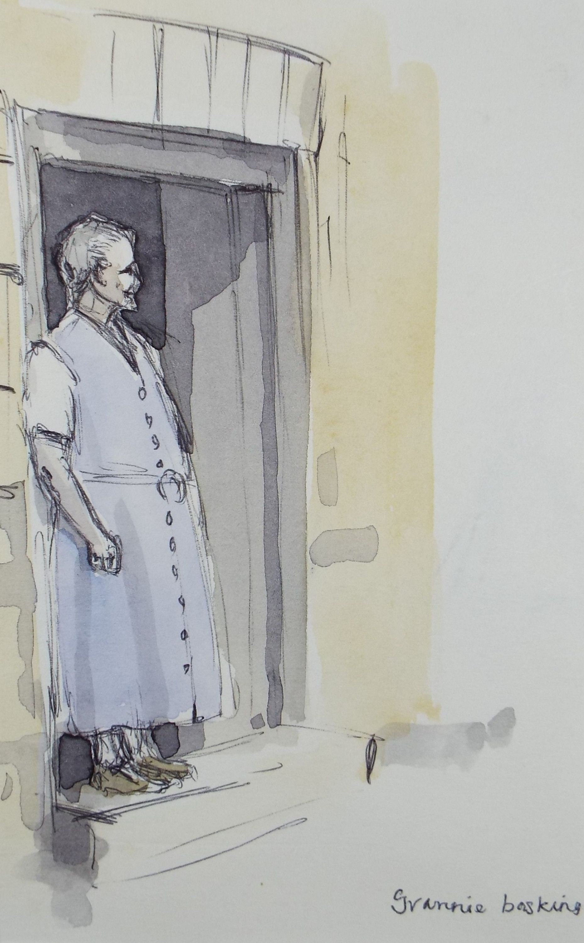 Original Watercolour & Ink, 'Grannie Baskins', Circa 1990's,  Artist Unknown