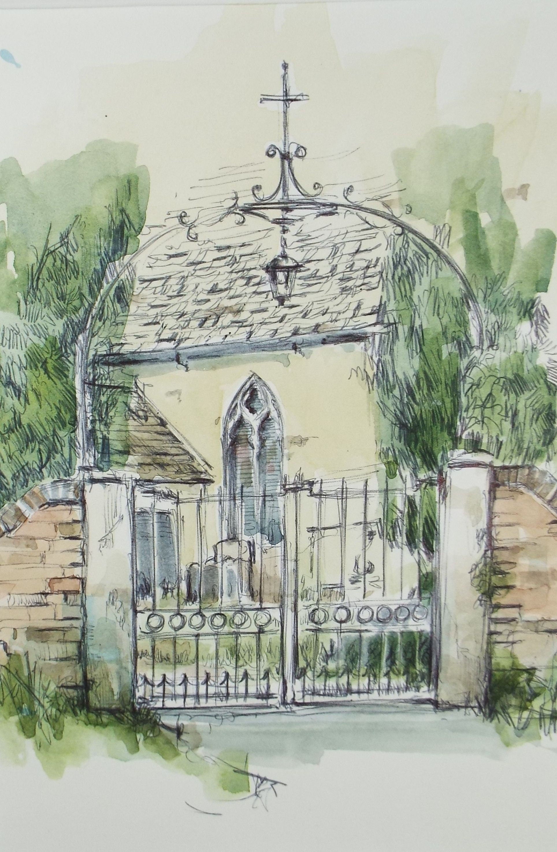 Original Watercolour & Ink, 'Church Gate', Circa 1990's ,  Artist Unknown