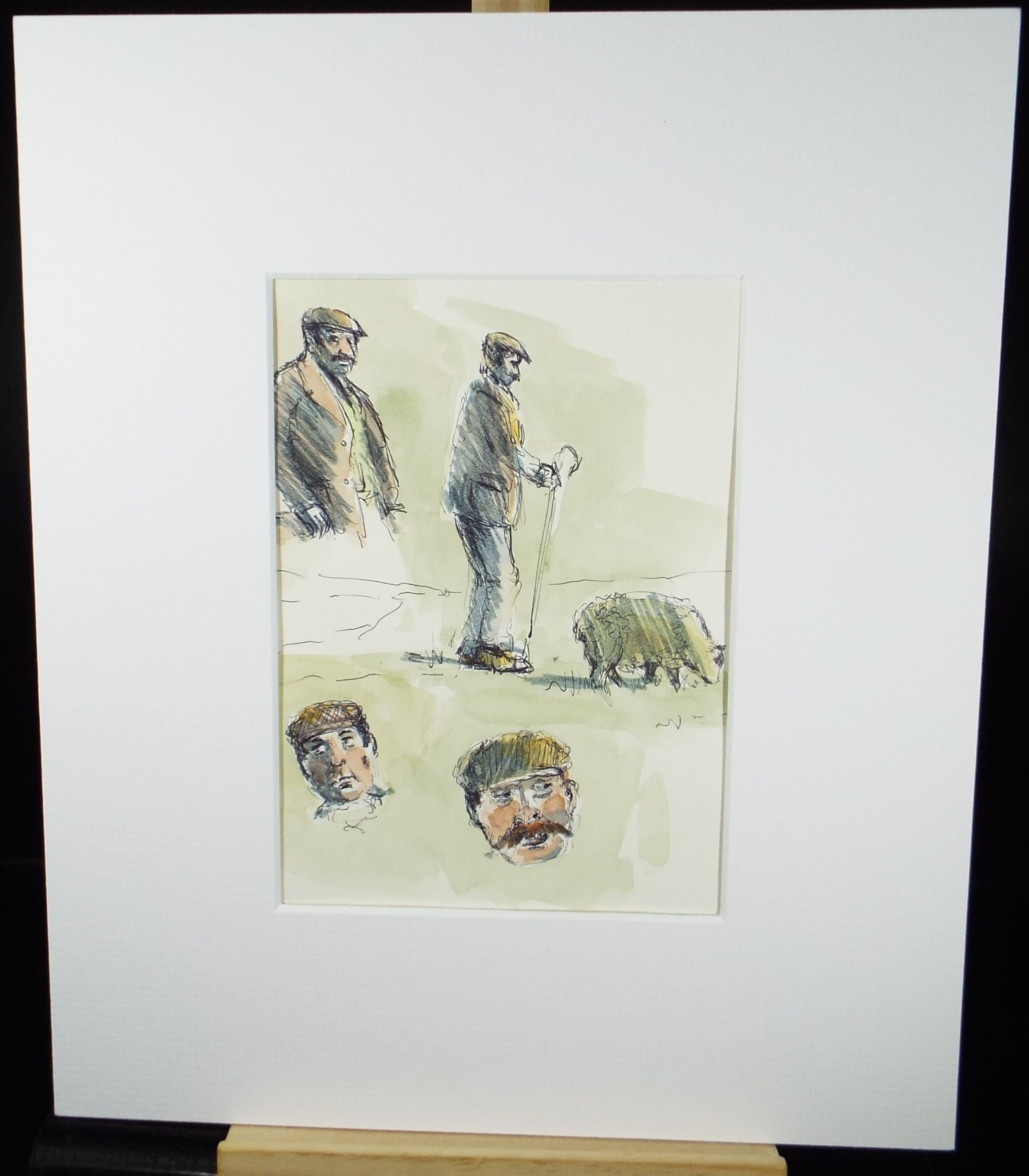 Original Watercolour & Ink, 'Shepherd Study', Circa 1990's, Artist Unknown