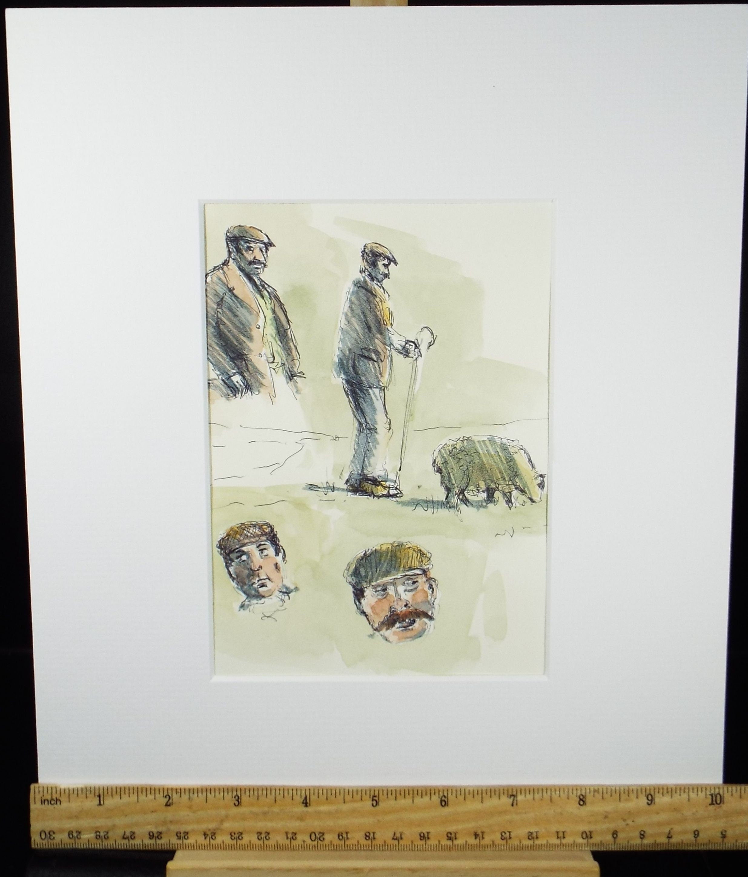 Original Watercolour & Ink, 'Shepherd Study', Circa 1990's, Artist Unknown