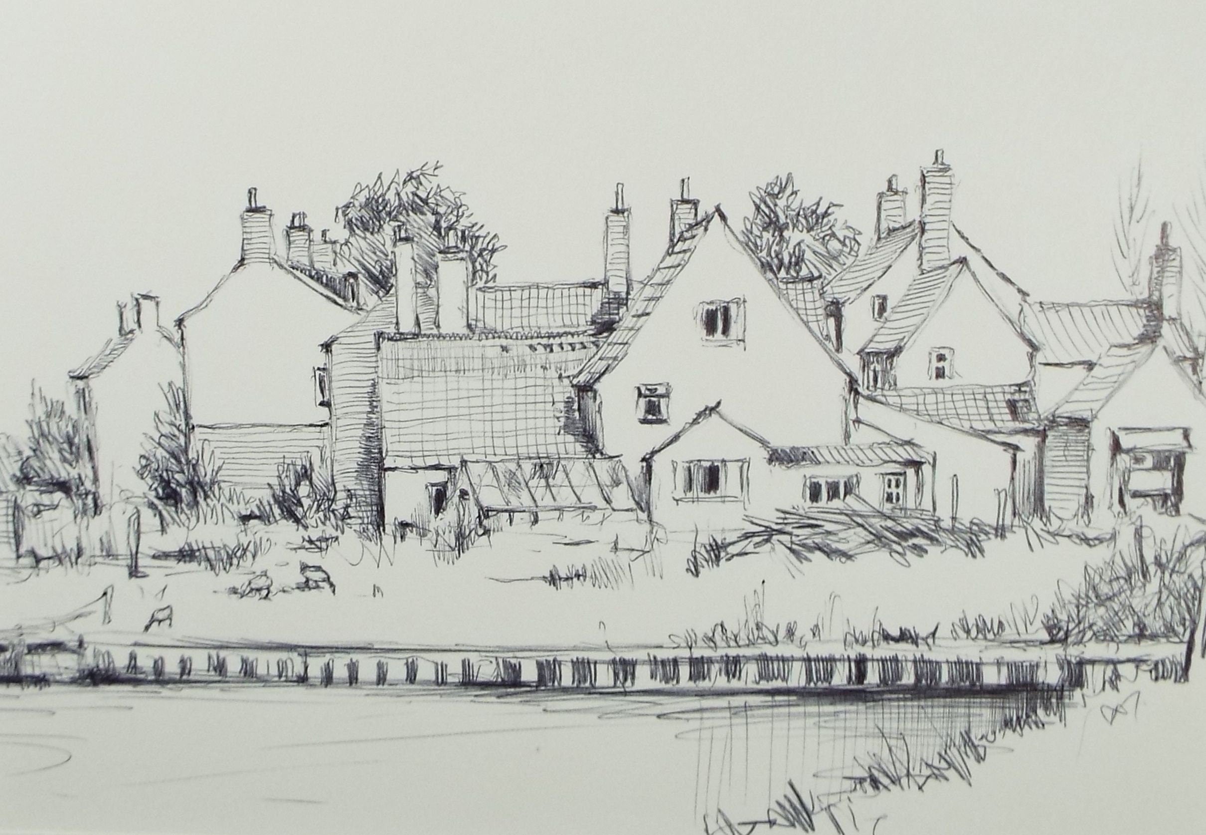 Original Watercolour & Ink, 'Porton, Wiltshire, Circa 1990's, Artist Unknown