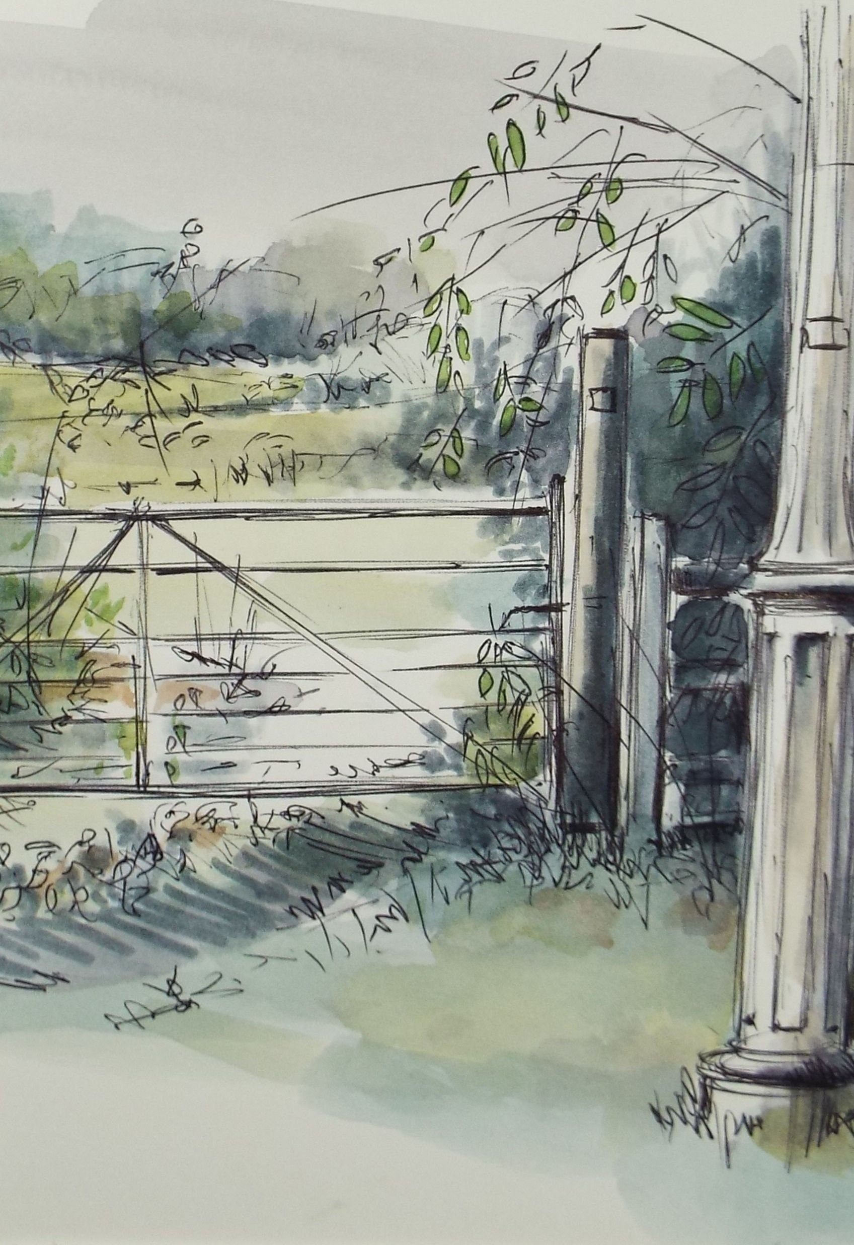 Original Watercolour & Ink, 'Old Lamp Post, Littleton', Dated 1993, Artist Unknown