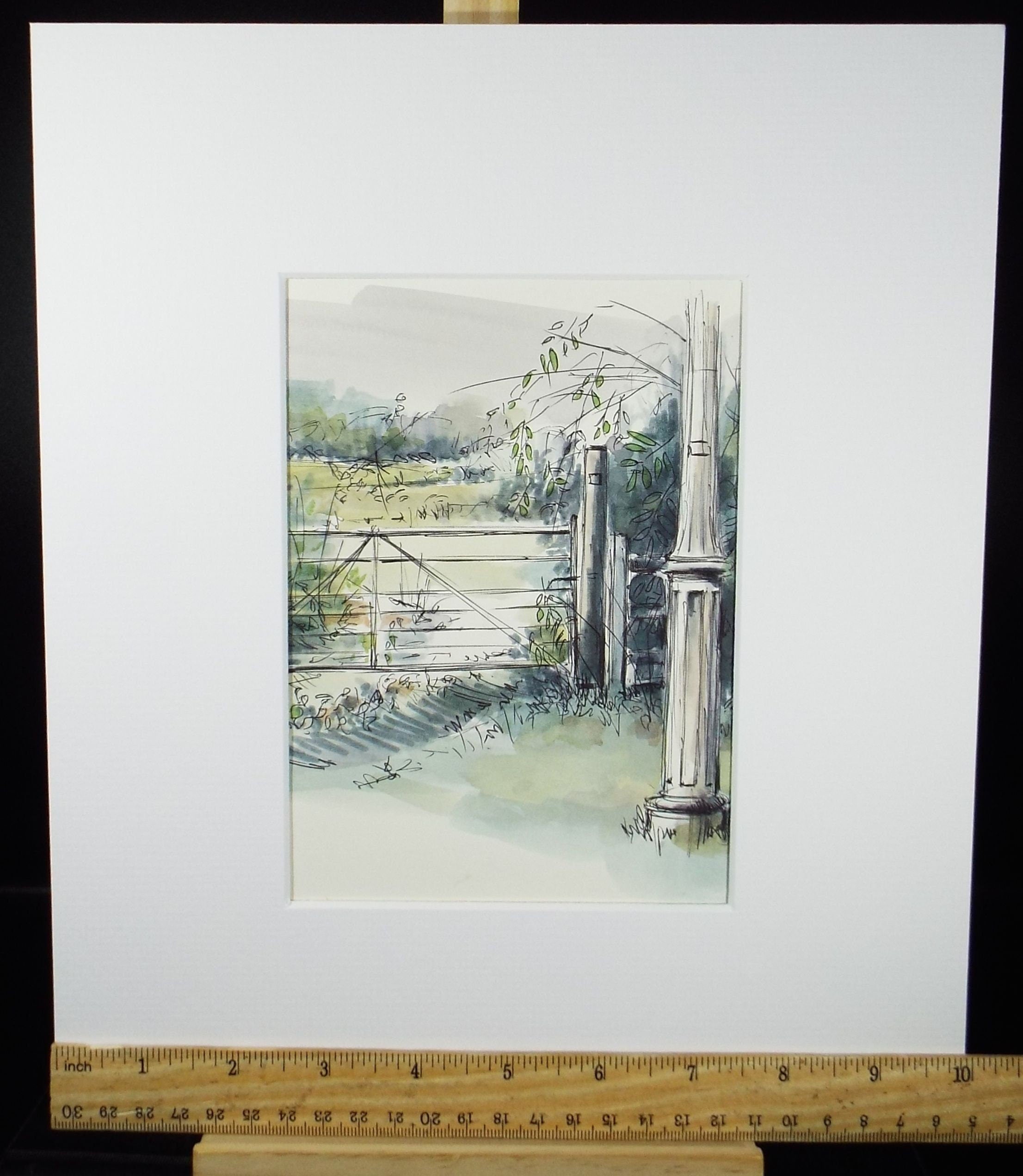 Original Watercolour & Ink, 'Old Lamp Post, Littleton', Dated 1993, Artist Unknown