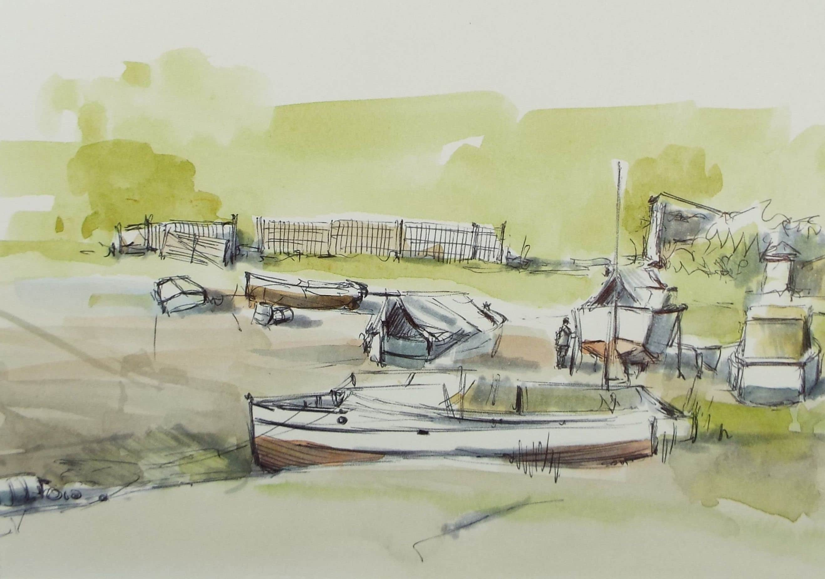 Original Watercolour & Ink, 'Sea Mills, Strandings', Dated 1992 , Artist Unknown